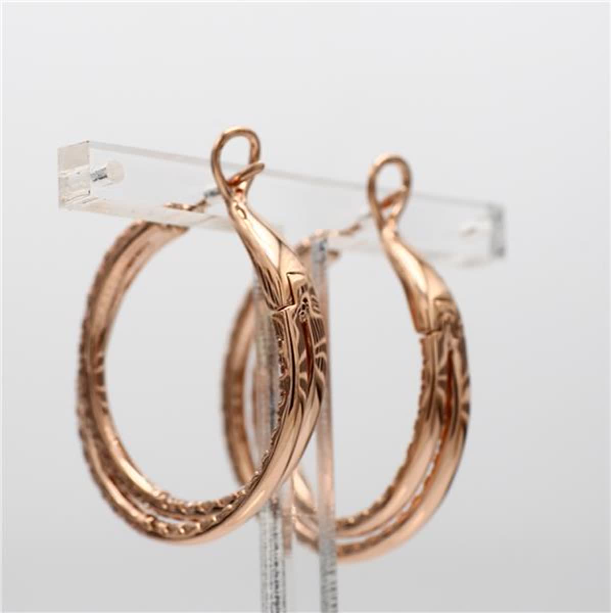 Natural White Round Diamond 2.62 Carat TW Rose Gold Hoop Earrings