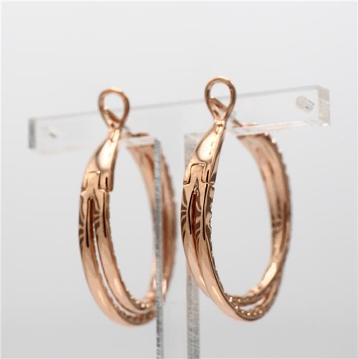 Natural White Round Diamond 2.62 Carat TW Rose Gold Hoop Earrings