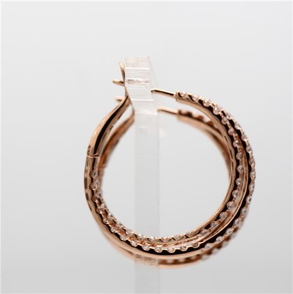 Natural White Round Diamond 2.62 Carat TW Rose Gold Hoop Earrings