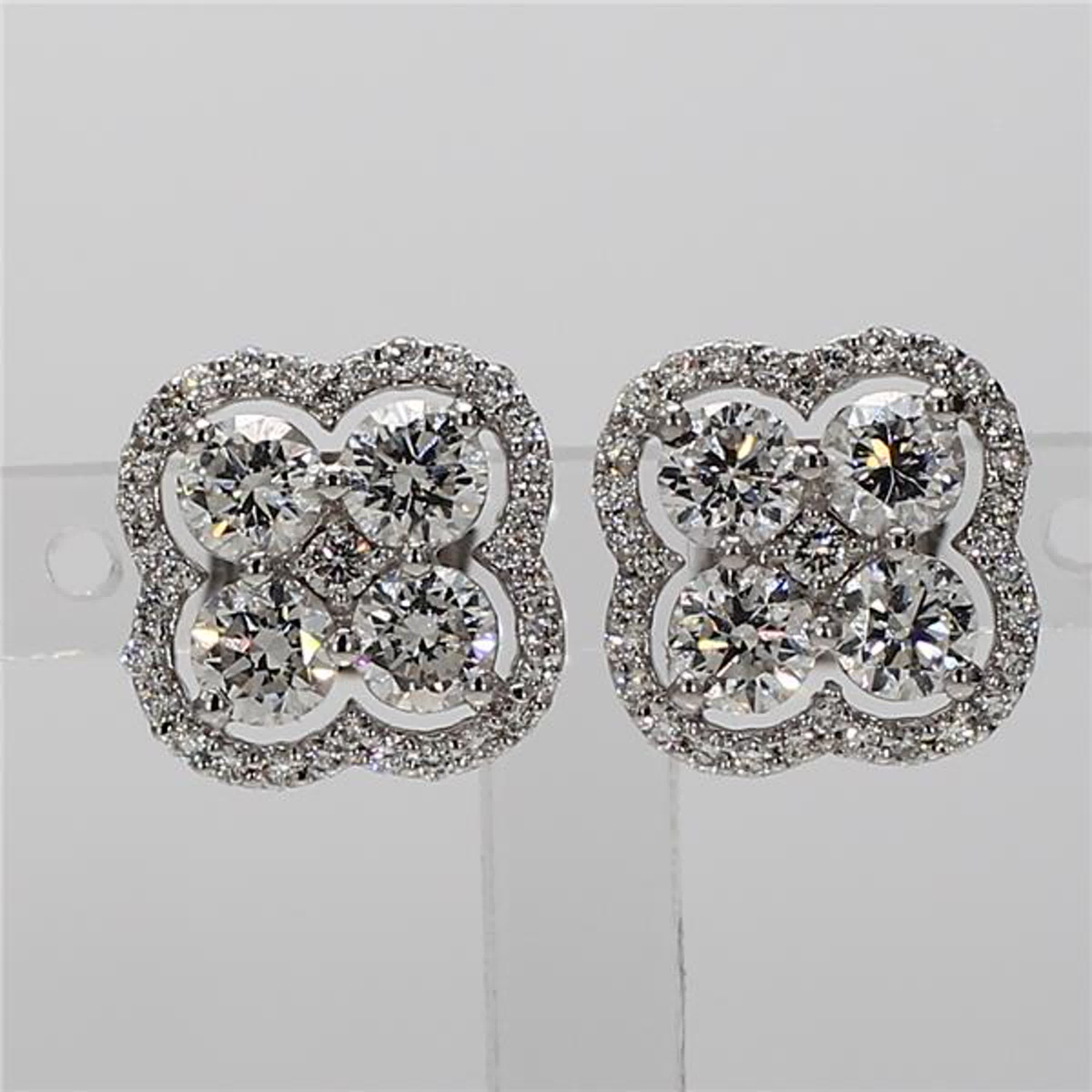 Natural White Round Diamond 1.84 Carat TW White Gold Stud Earrings