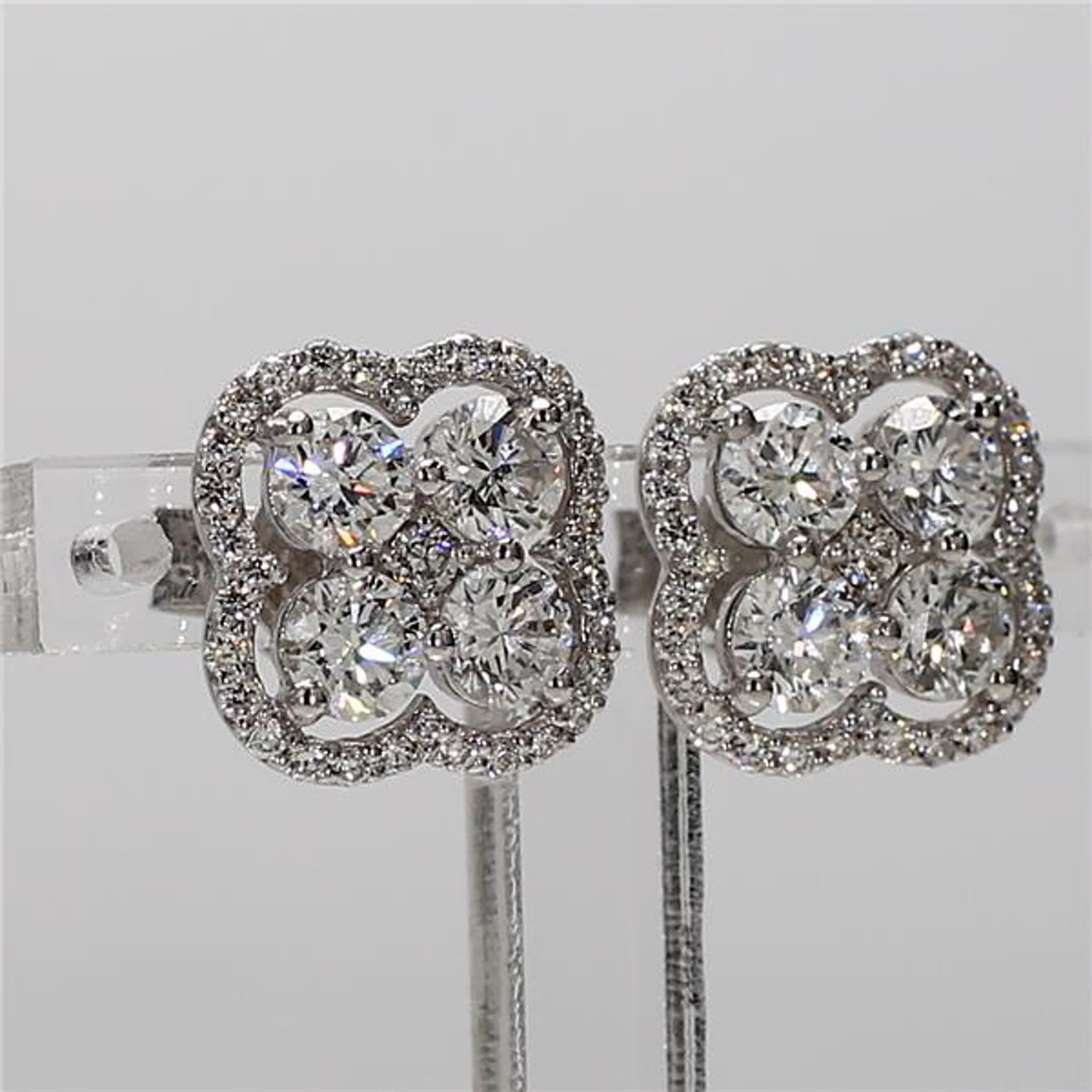 Natural White Round Diamond 1.84 Carat TW White Gold Stud Earrings