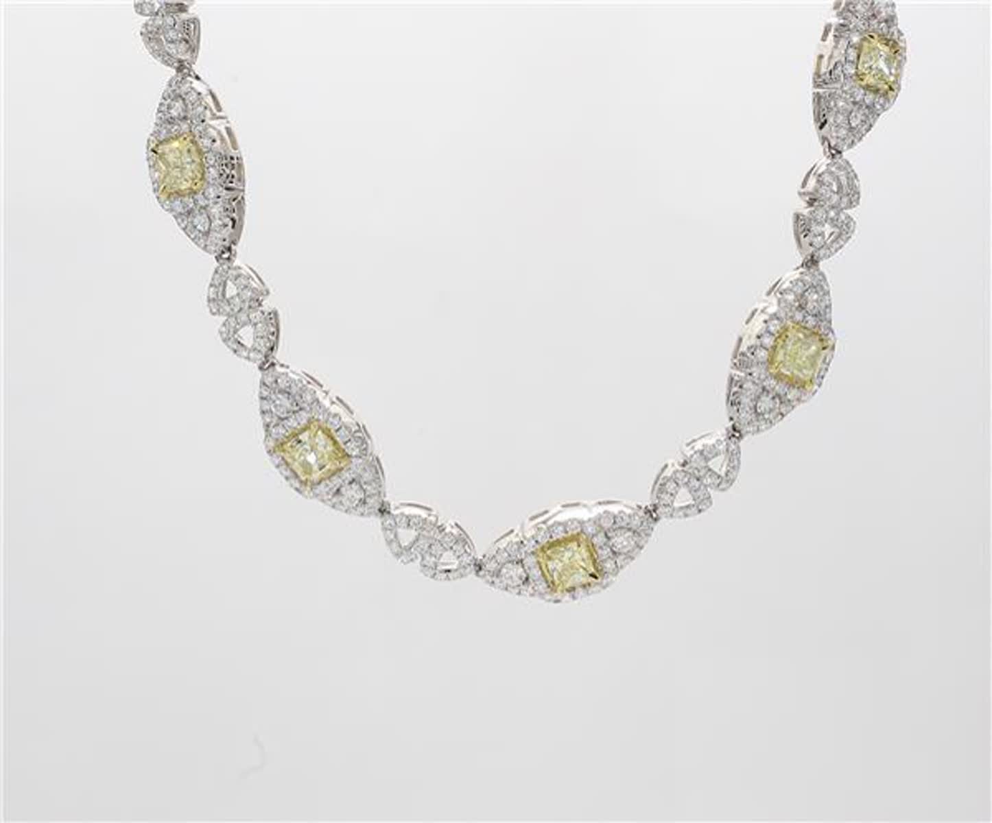 Natural Yellow Radiant and White Diamond 7.53 Carat TW Gold Necklace