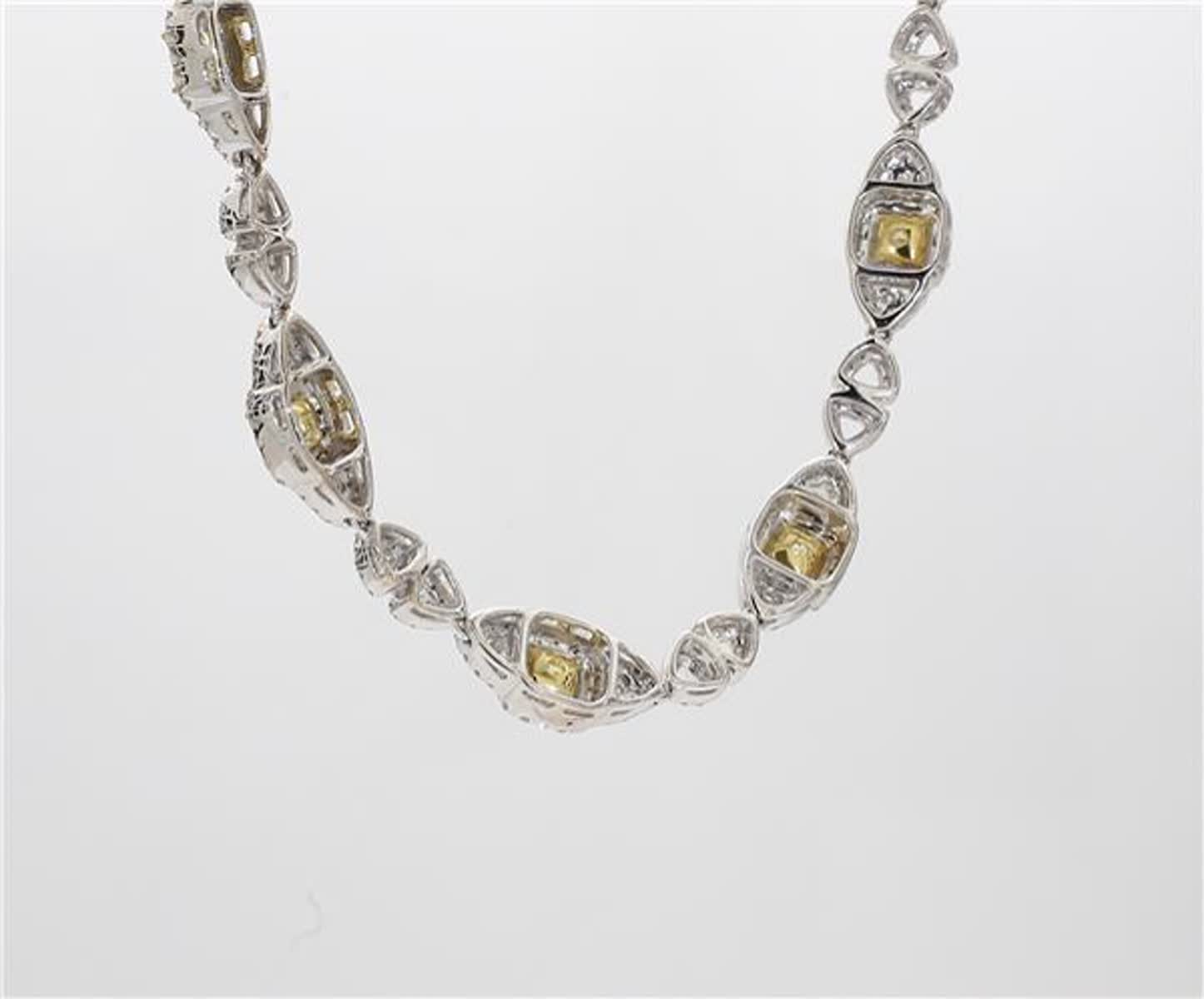 Natural Yellow Radiant and White Diamond 7.53 Carat TW Gold Necklace