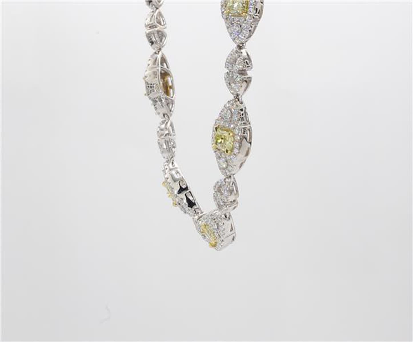 Natural Yellow Radiant and White Diamond 7.53 Carat TW Gold Necklace