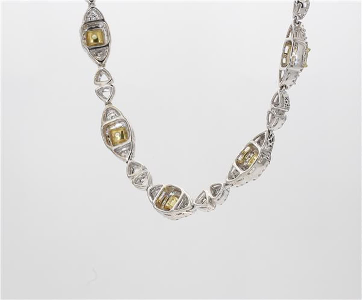 Natural Yellow Radiant and White Diamond 7.53 Carat TW Gold Necklace