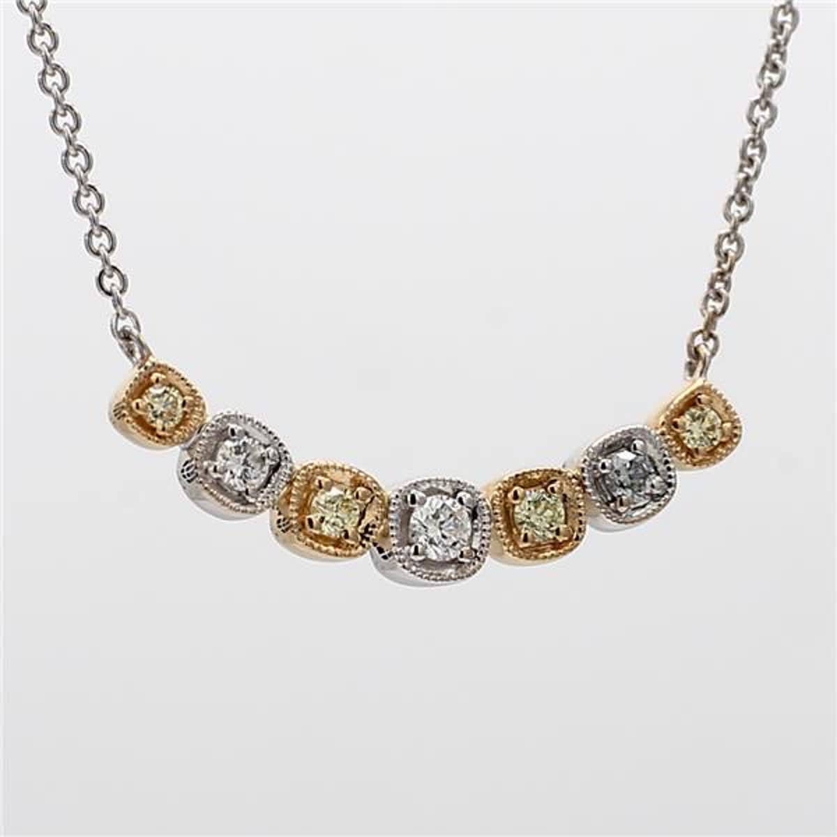 Natural Yellow Round and White Diamond .21 Carat TW Gold Necklace