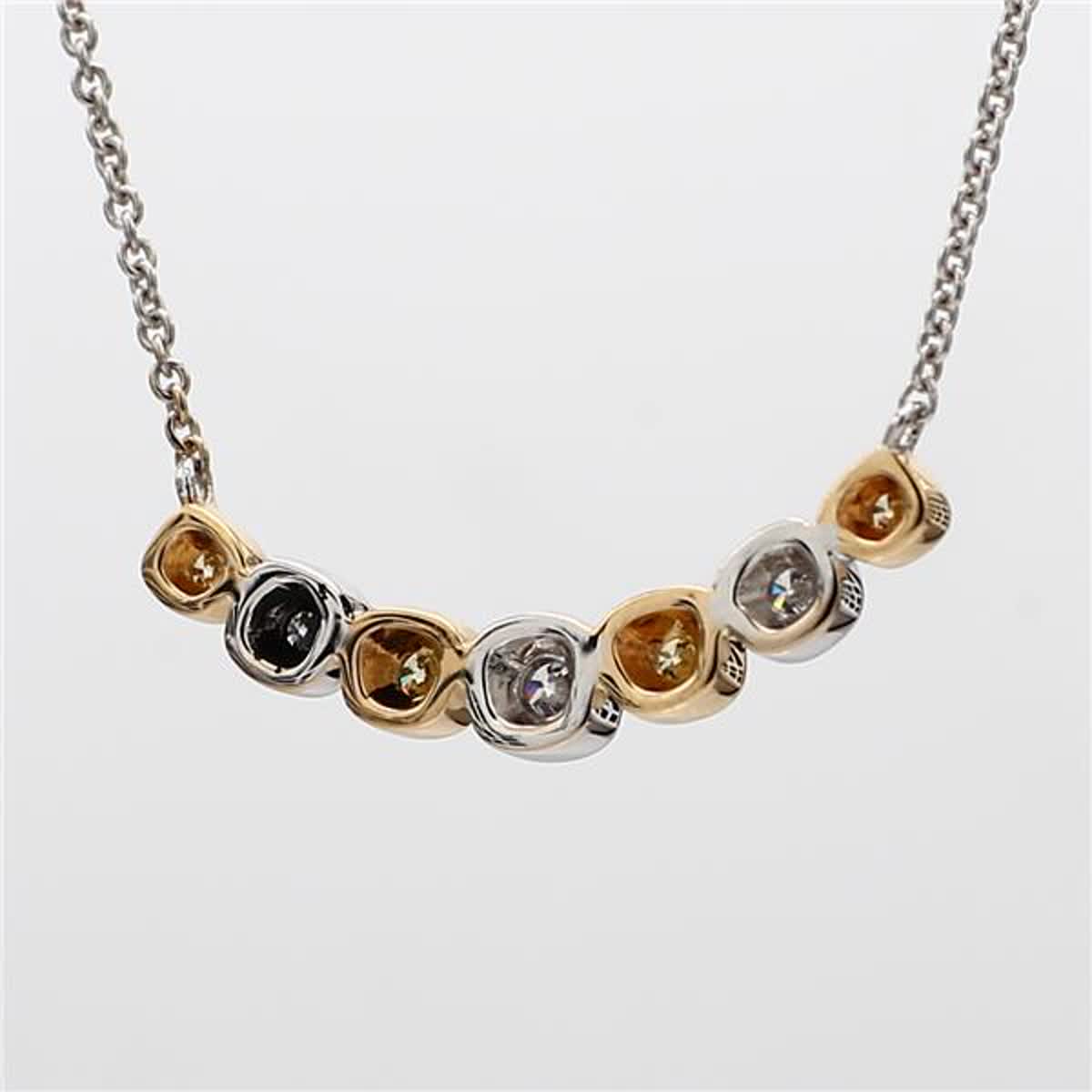 Natural Yellow Round and White Diamond .21 Carat TW Gold Necklace