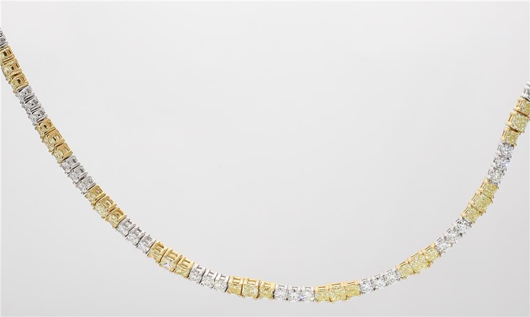 Natural Yellow Radiant and White Diamond 12.81 Carat TW Gold Necklace