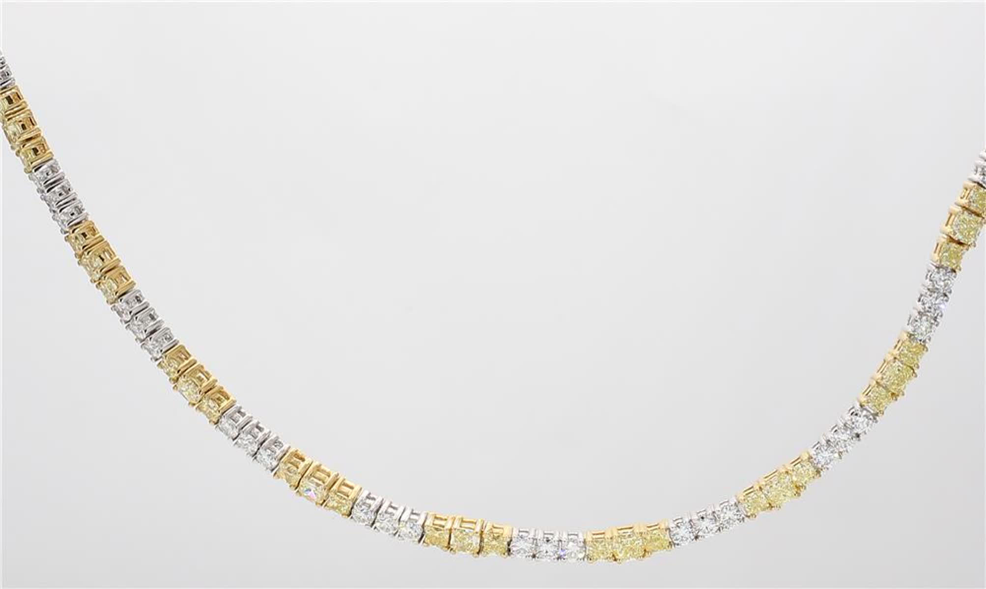 Natural Yellow Radiant and White Diamond 12.81 Carat TW Gold Necklace