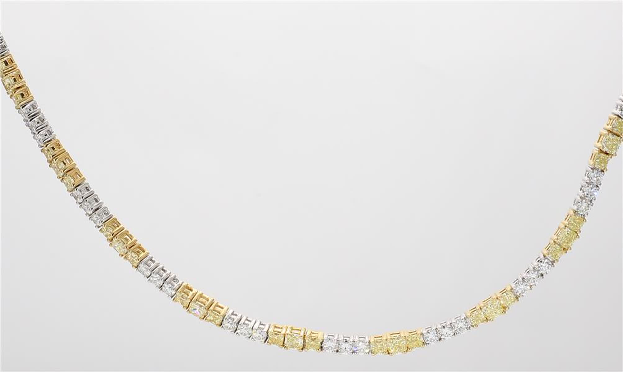 Natural Yellow Radiant and White Diamond 12.81 Carat TW Gold Necklace