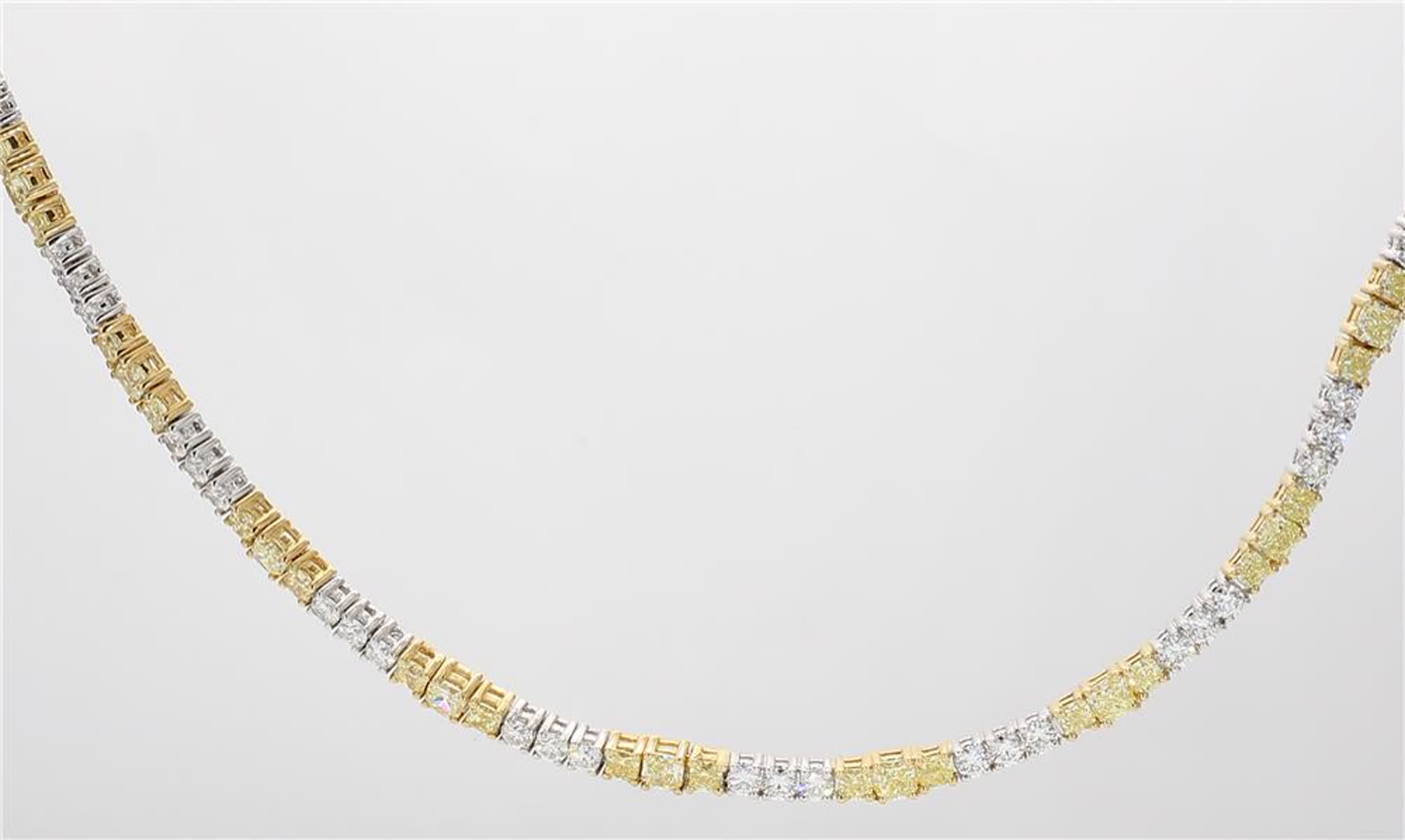 Natural Yellow Radiant and White Diamond 12.81 Carat TW Gold Necklace