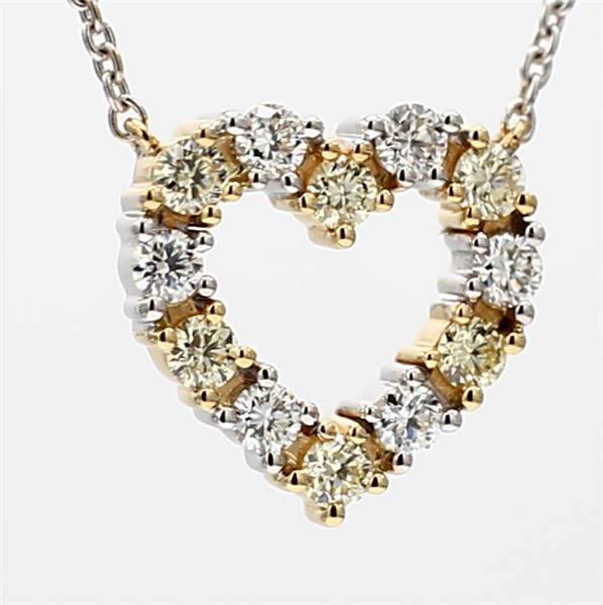 Natural Yellow Round and White Diamond .45 Carat TW Gold Heart Necklace