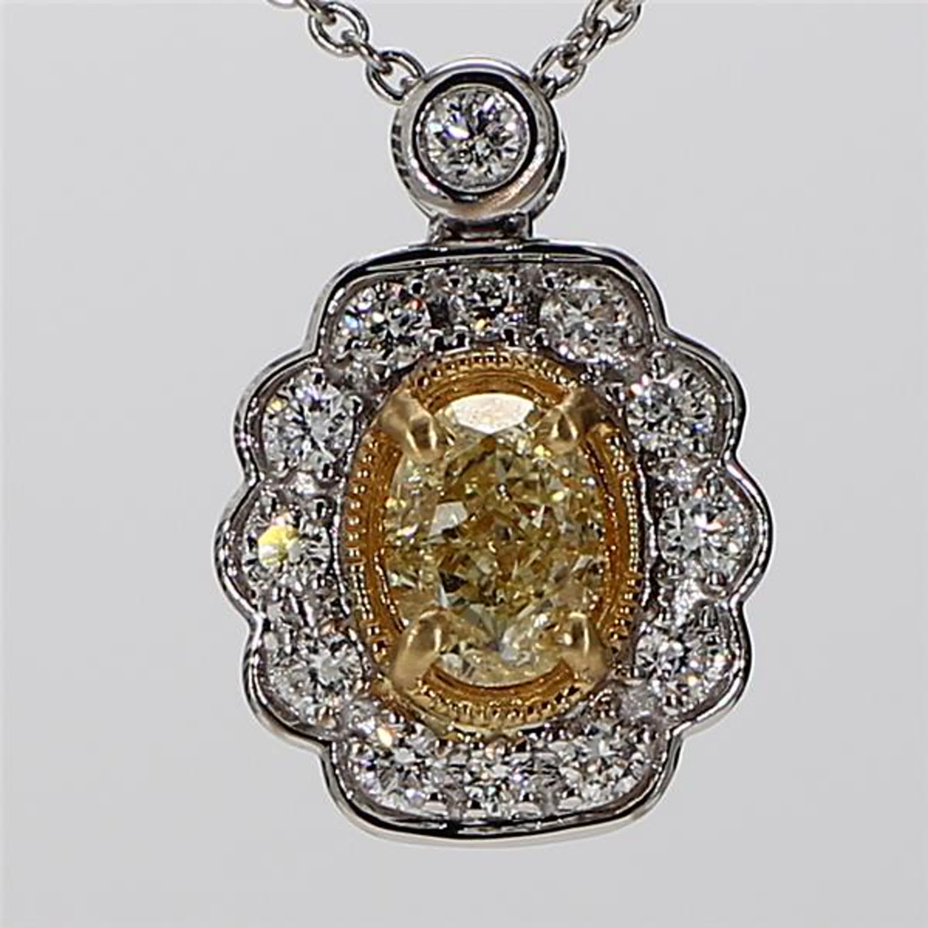 Natural Yellow Oval and White Diamond 1.06 Carat TW Gold Drop Pendant