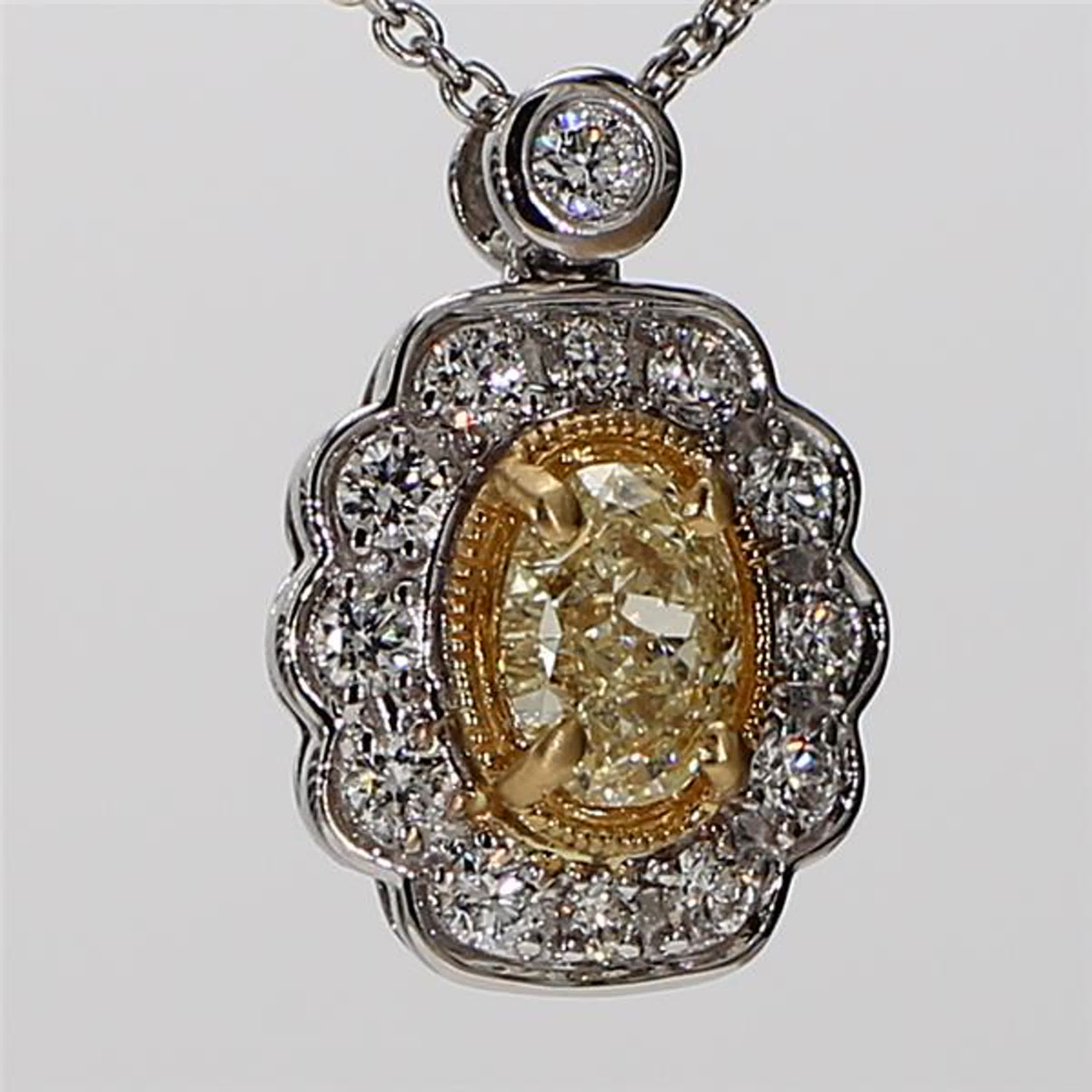 Natural Yellow Oval and White Diamond 1.06 Carat TW Gold Drop Pendant