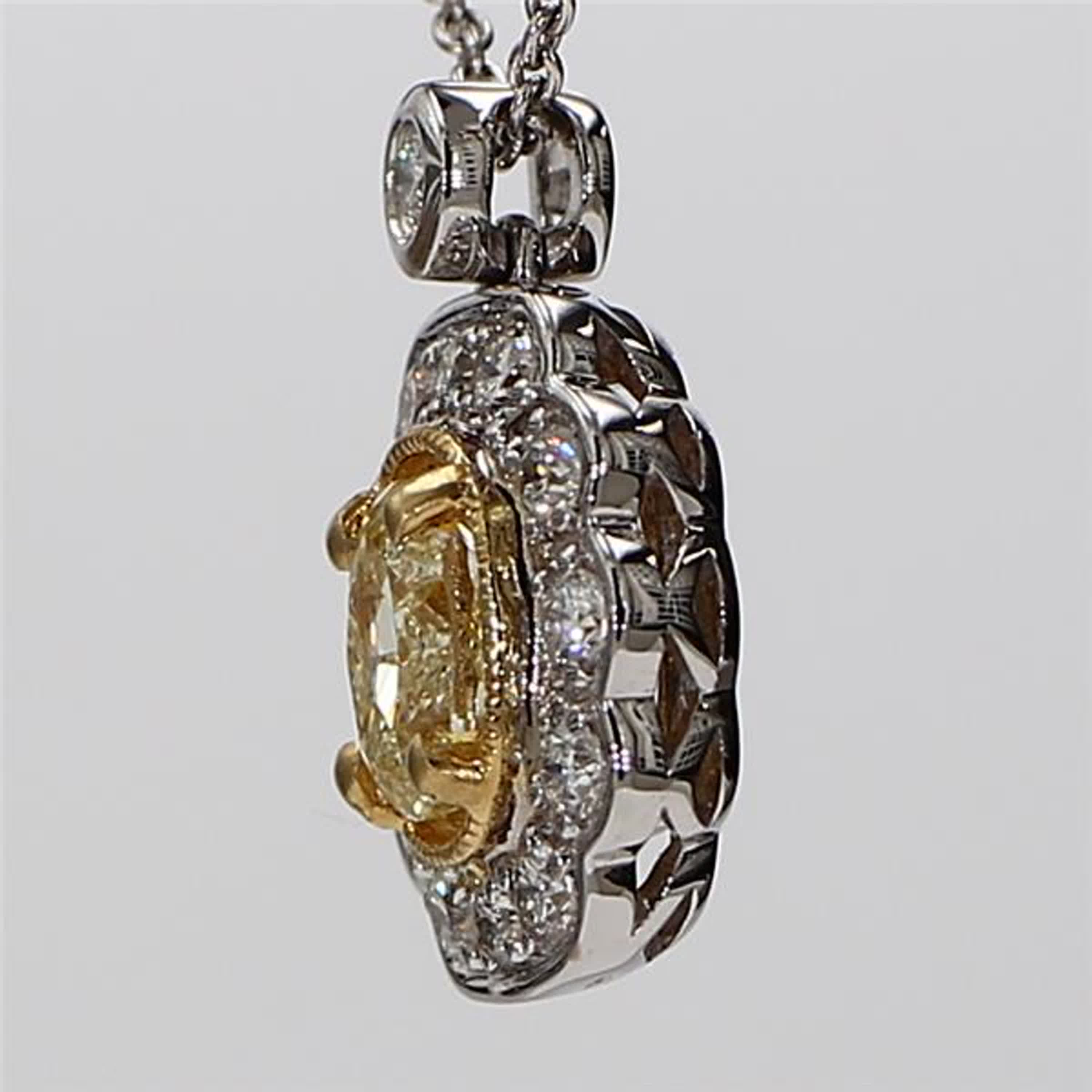 Natural Yellow Oval and White Diamond 1.06 Carat TW Gold Drop Pendant