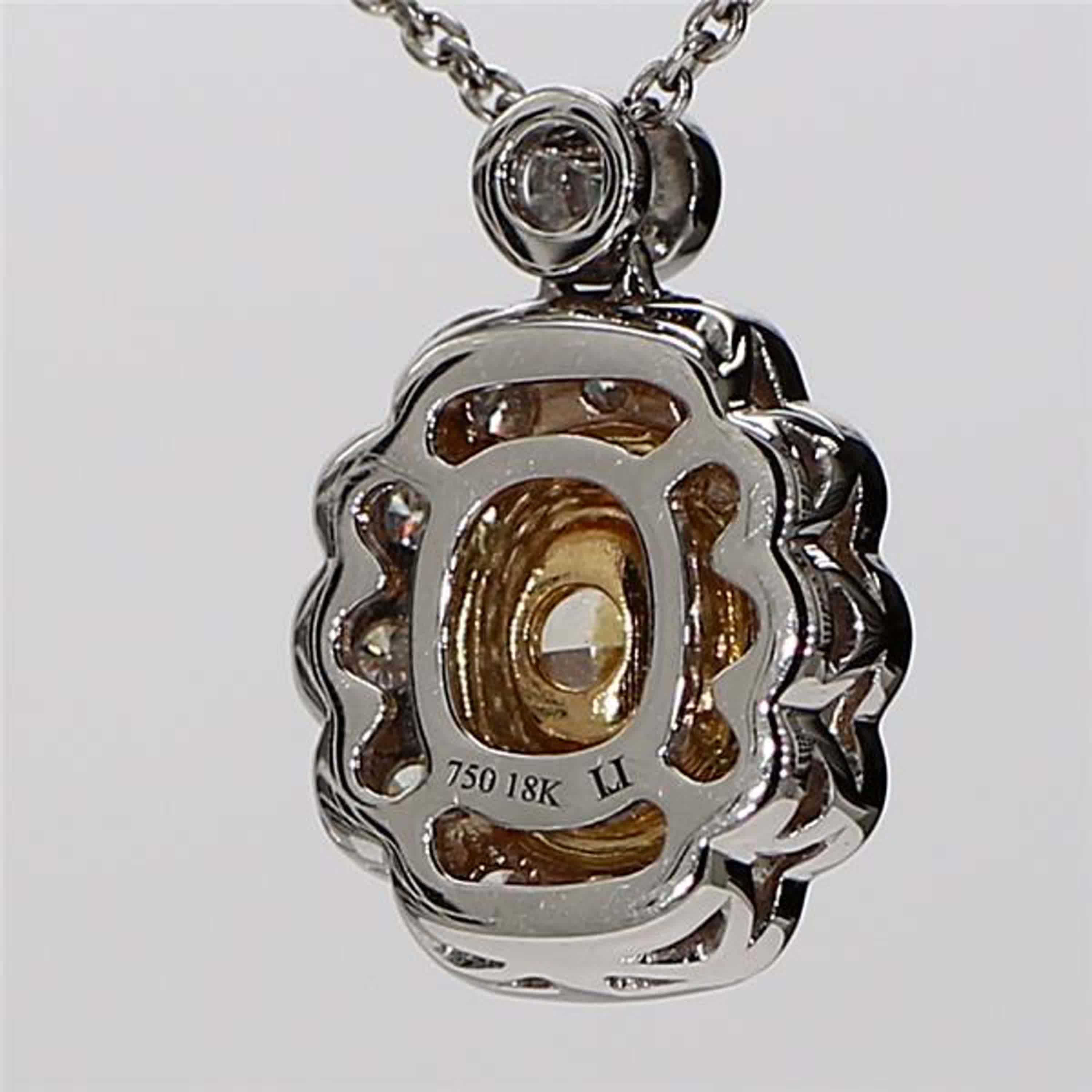 Natural Yellow Oval and White Diamond 1.06 Carat TW Gold Drop Pendant