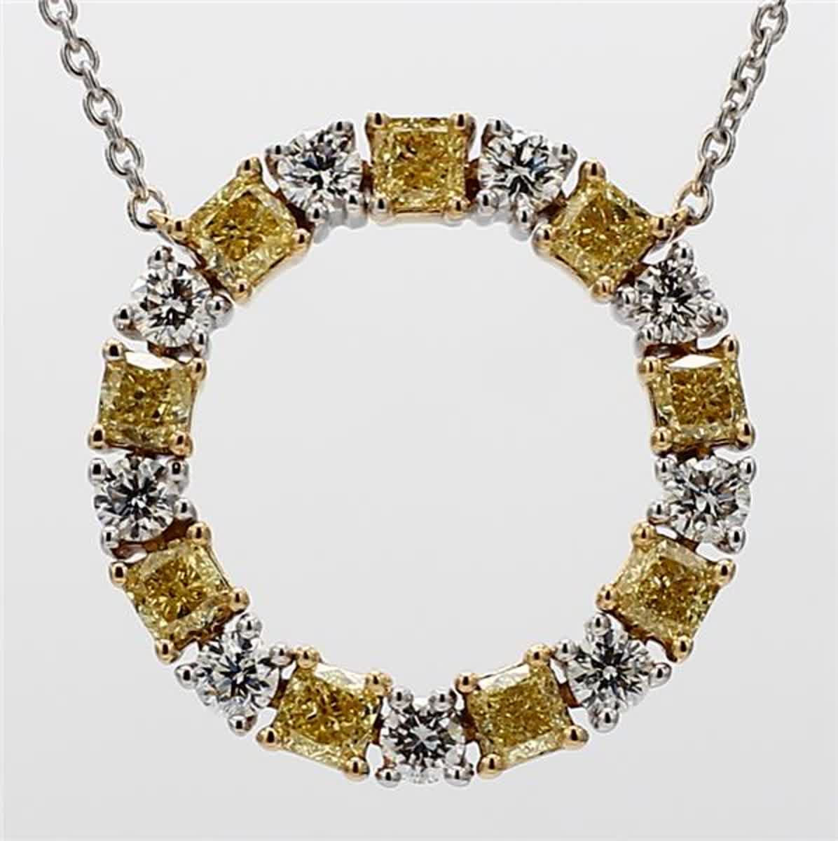 Natural Yellow Radiant and White Diamond 1.47 Carat TW Gold Circle Pendant