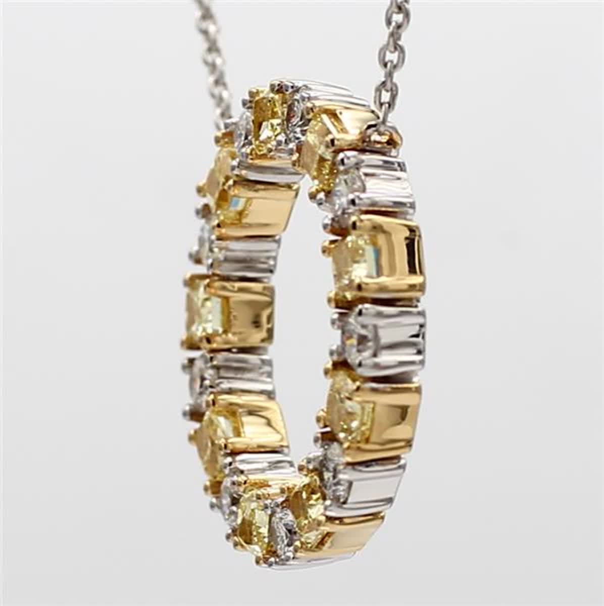 Natural Yellow Radiant and White Diamond 1.47 Carat TW Gold Circle Pendant