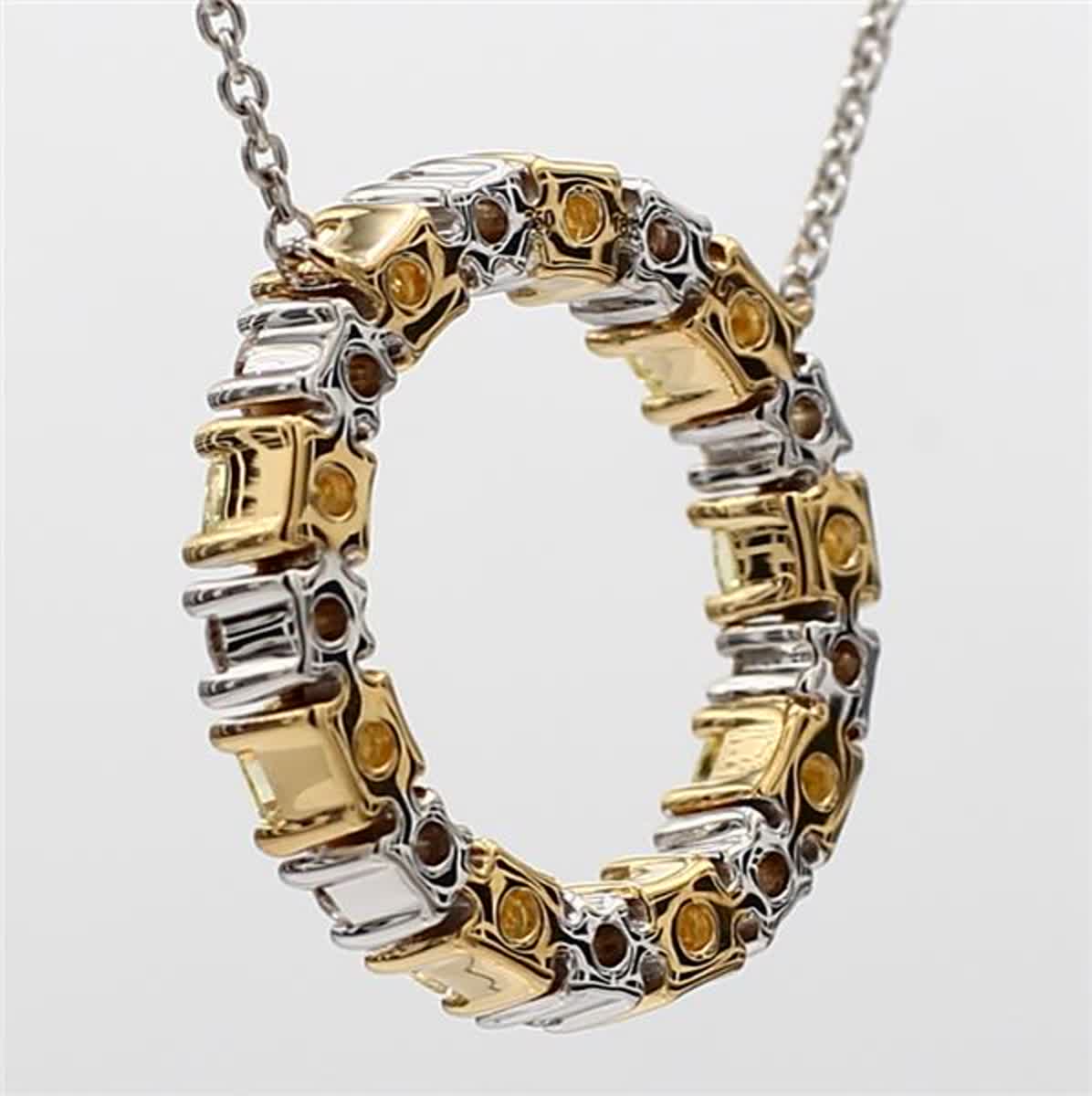 Natural Yellow Radiant and White Diamond 1.47 Carat TW Gold Circle Pendant