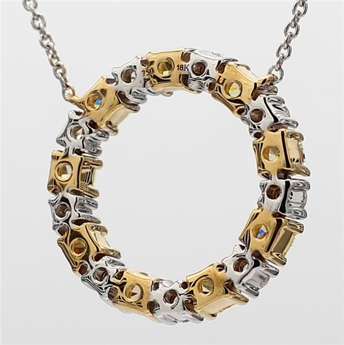 Natural Yellow Radiant and White Diamond 1.47 Carat TW Gold Circle Pendant