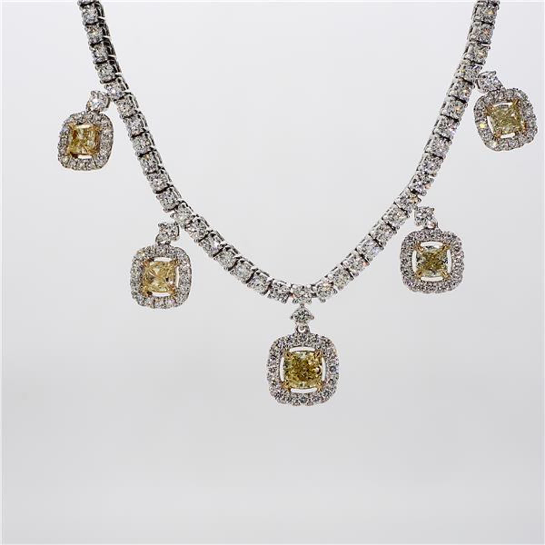 Natural Yellow Cushion and White Diamond 4.28 Carat TW Gold Drop Necklace