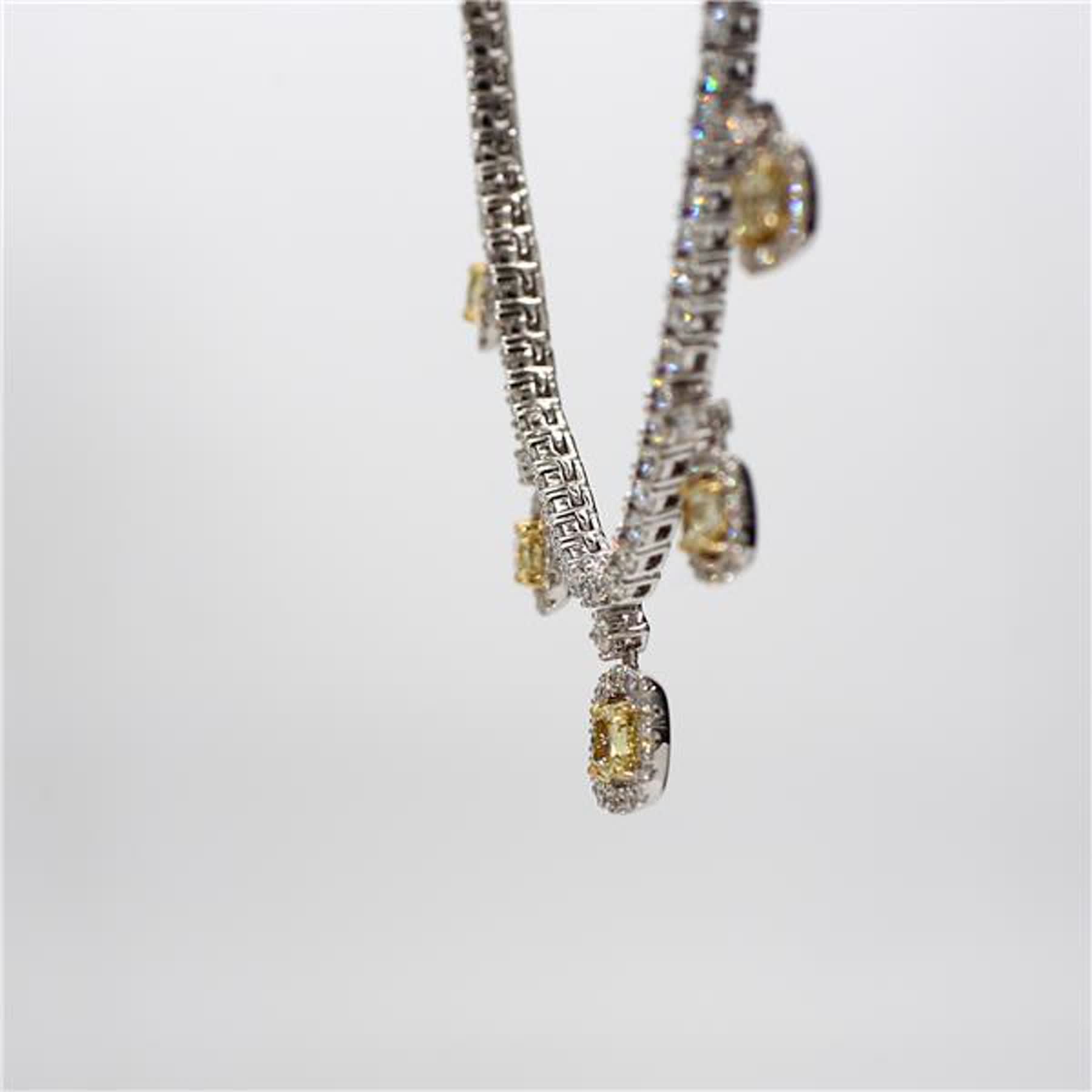 Natural Yellow Cushion and White Diamond 4.28 Carat TW Gold Drop Necklace
