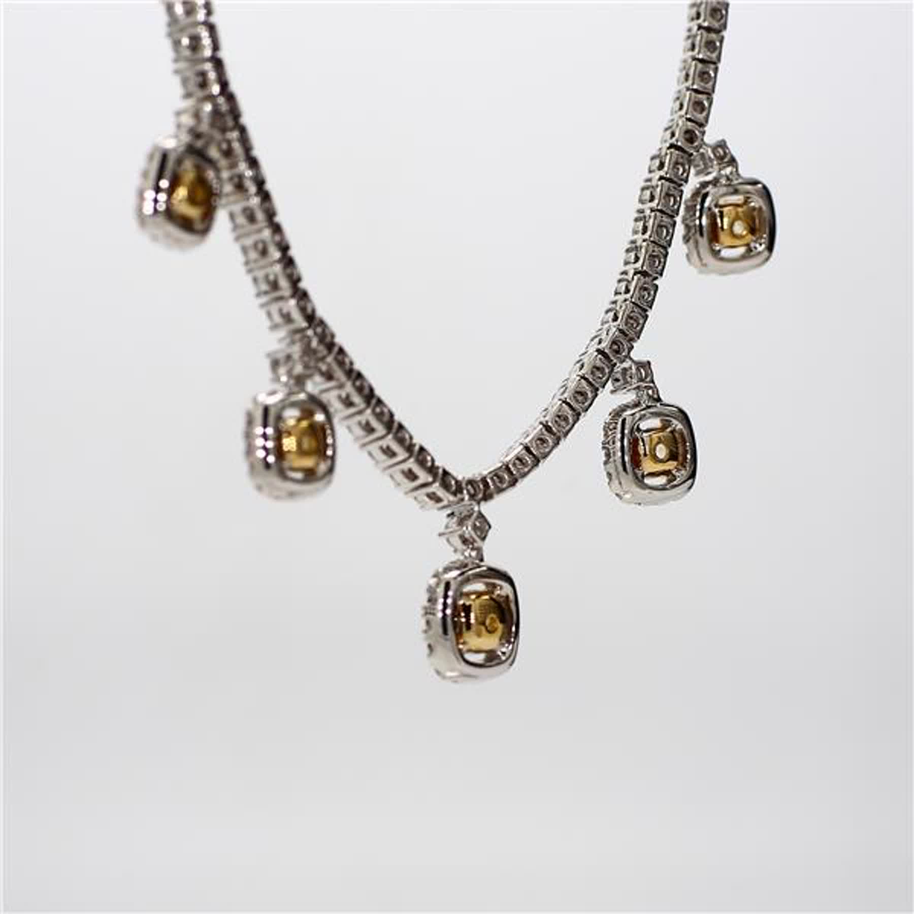 Natural Yellow Cushion and White Diamond 4.28 Carat TW Gold Drop Necklace