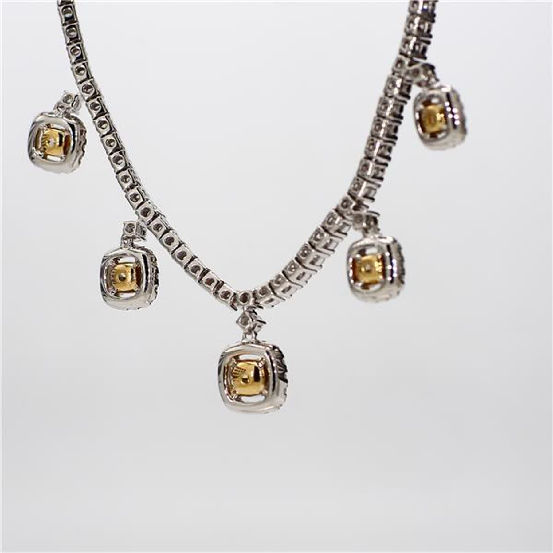 Natural Yellow Cushion and White Diamond 4.28 Carat TW Gold Drop Necklace