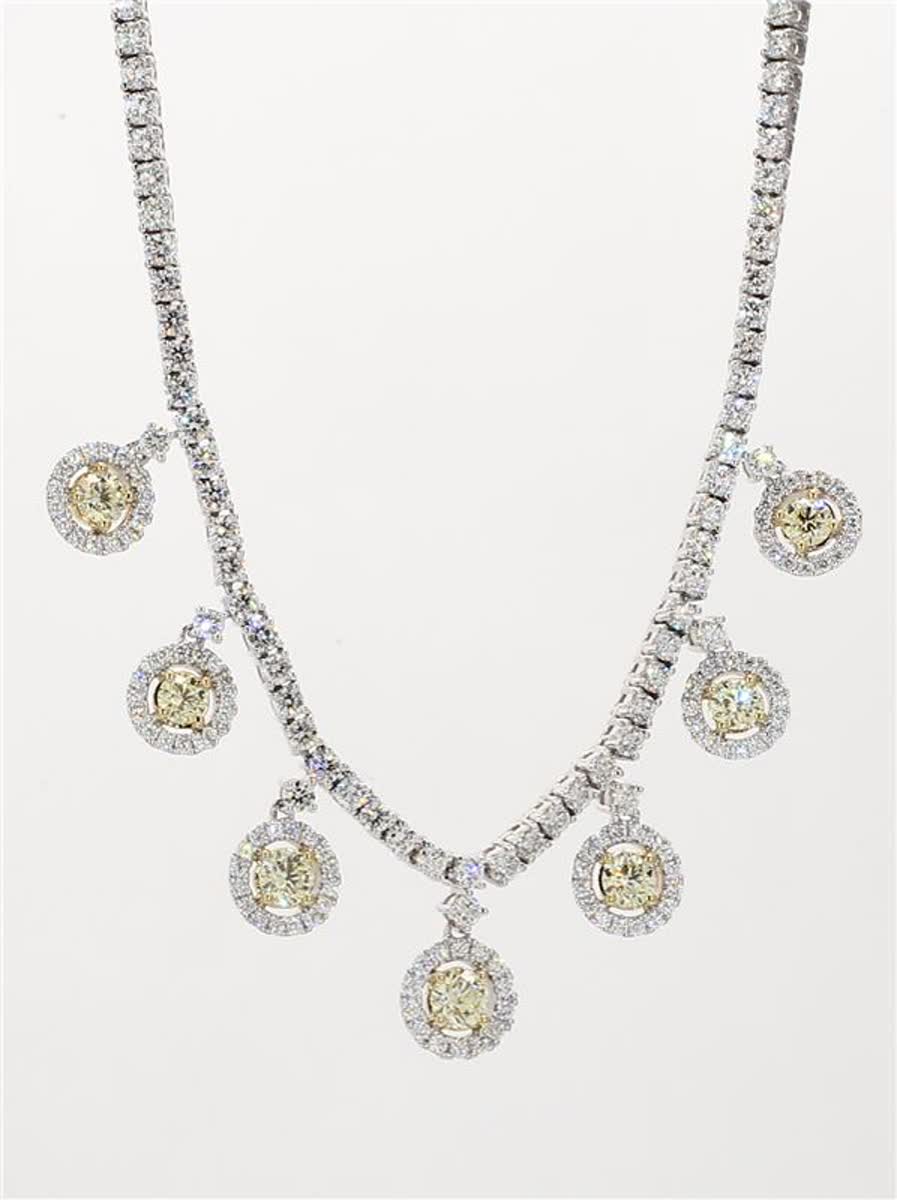 Natural Yellow Round and White Diamond 4.04 Carat TW Gold Necklace