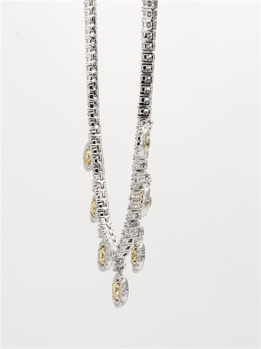 Natural Yellow Round and White Diamond 4.04 Carat TW Gold Necklace
