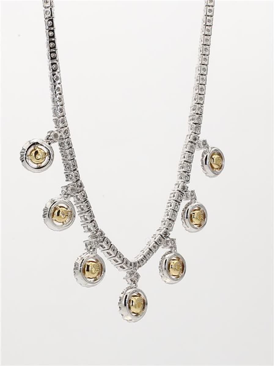 Natural Yellow Round and White Diamond 4.04 Carat TW Gold Necklace