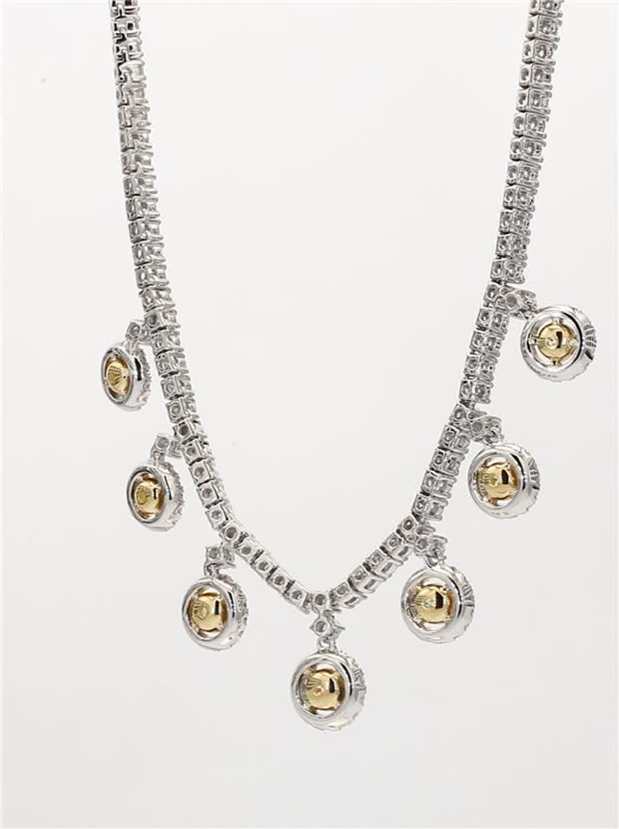 Natural Yellow Round and White Diamond 4.04 Carat TW Gold Necklace