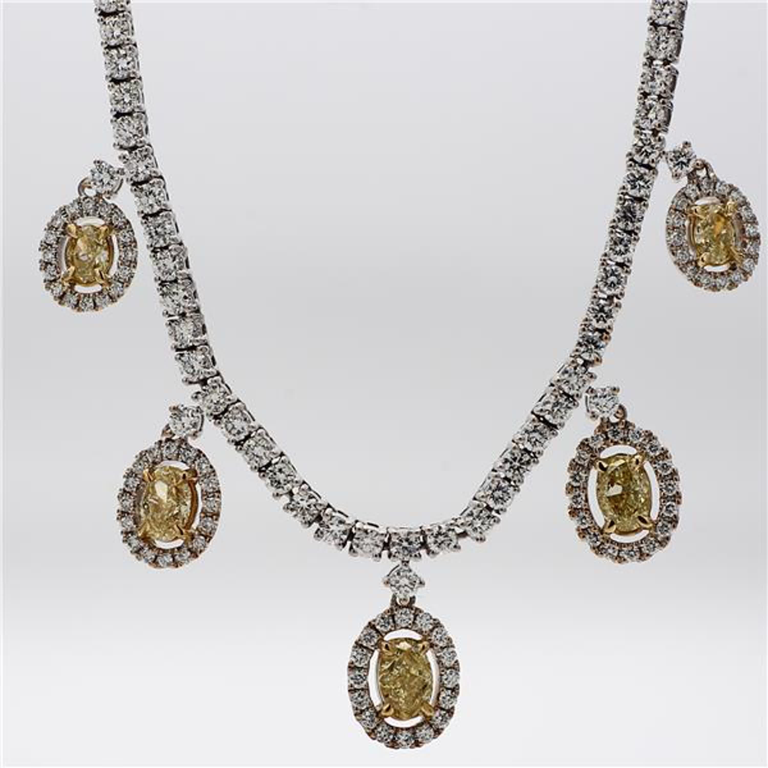 Natural Yellow Oval and White Diamond 4.33 Carat TW Gold Drop Necklace