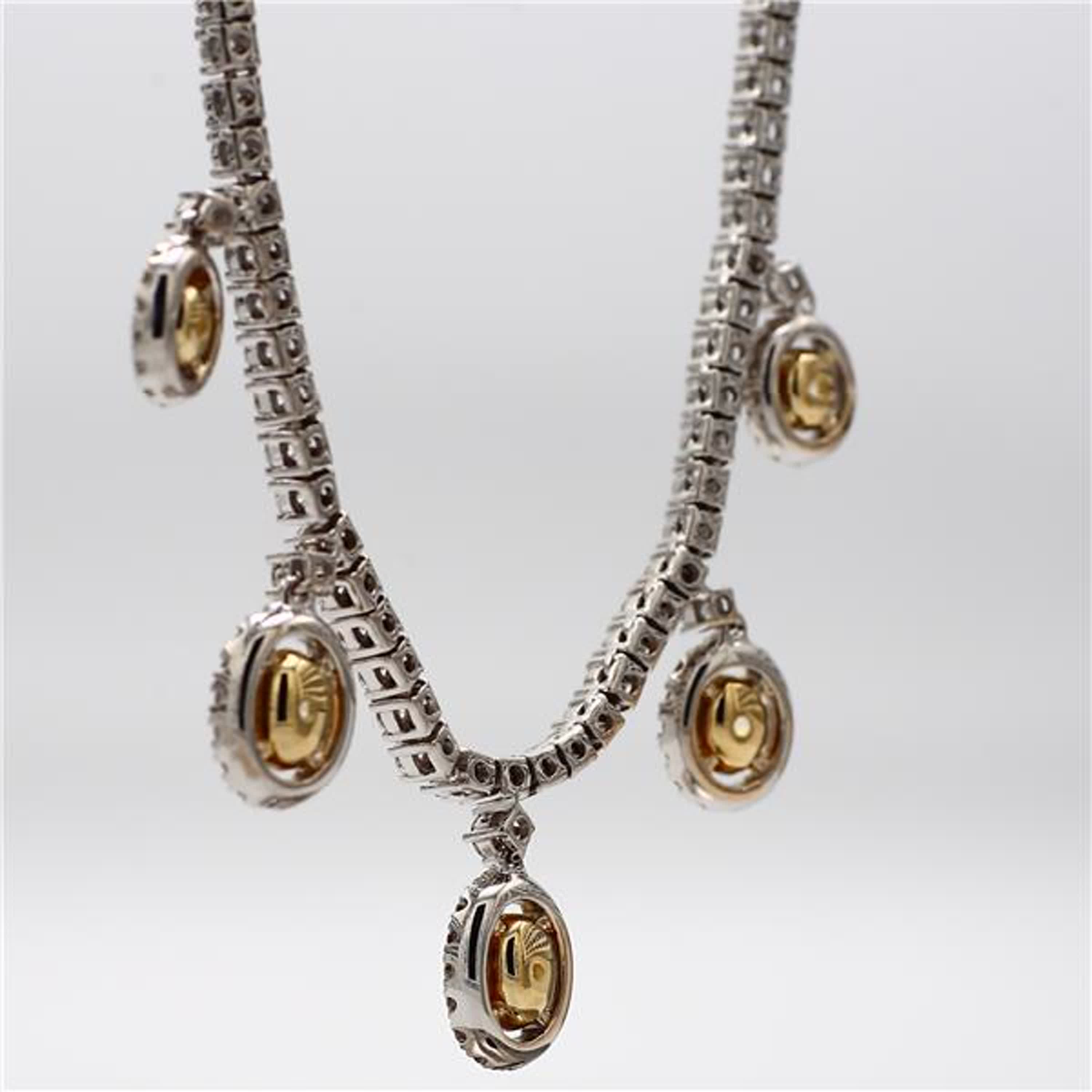 Natural Yellow Oval and White Diamond 4.33 Carat TW Gold Drop Necklace
