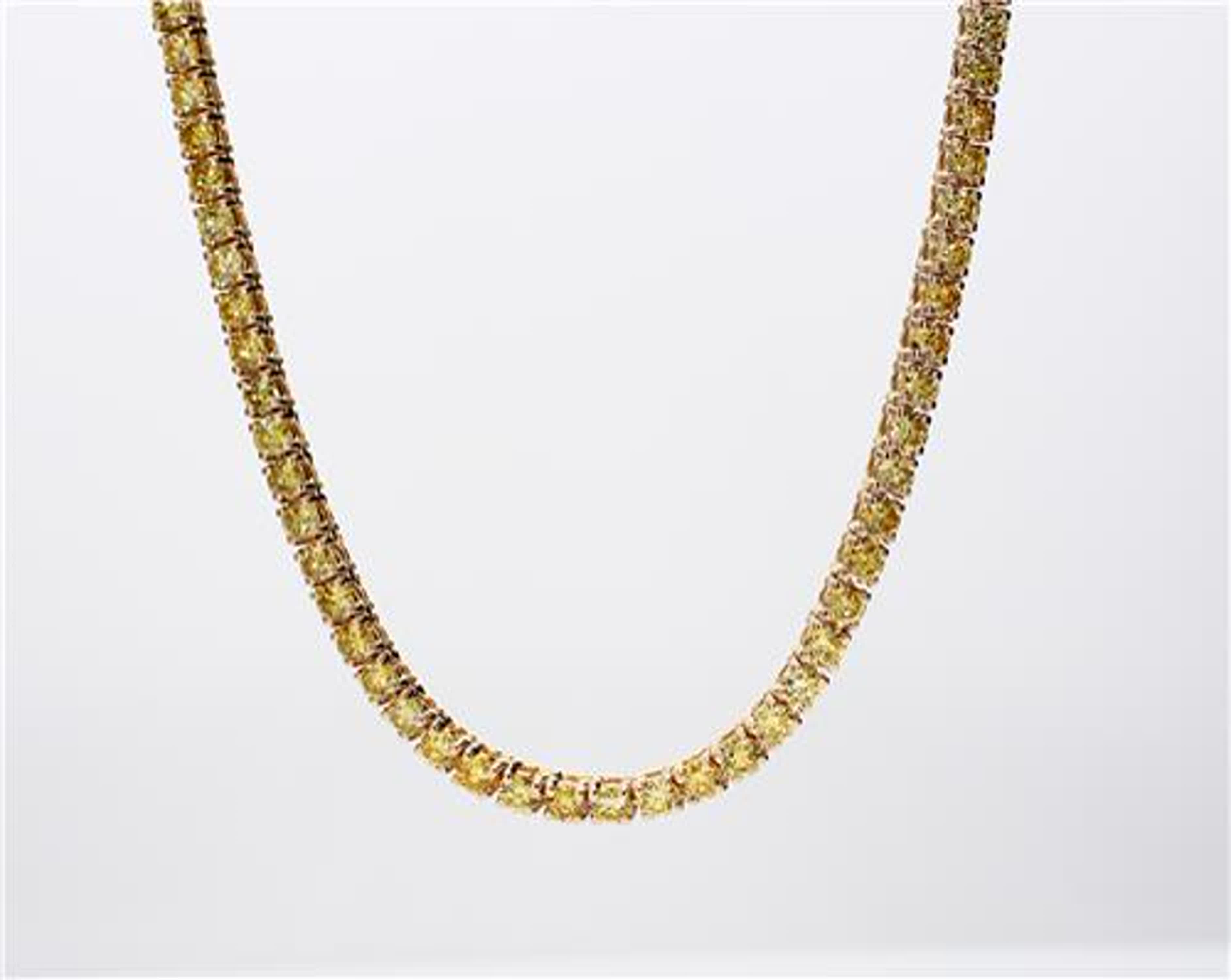 Natural Yellow Round Diamond 9.51 Carat TW Yellow Gold Necklace
