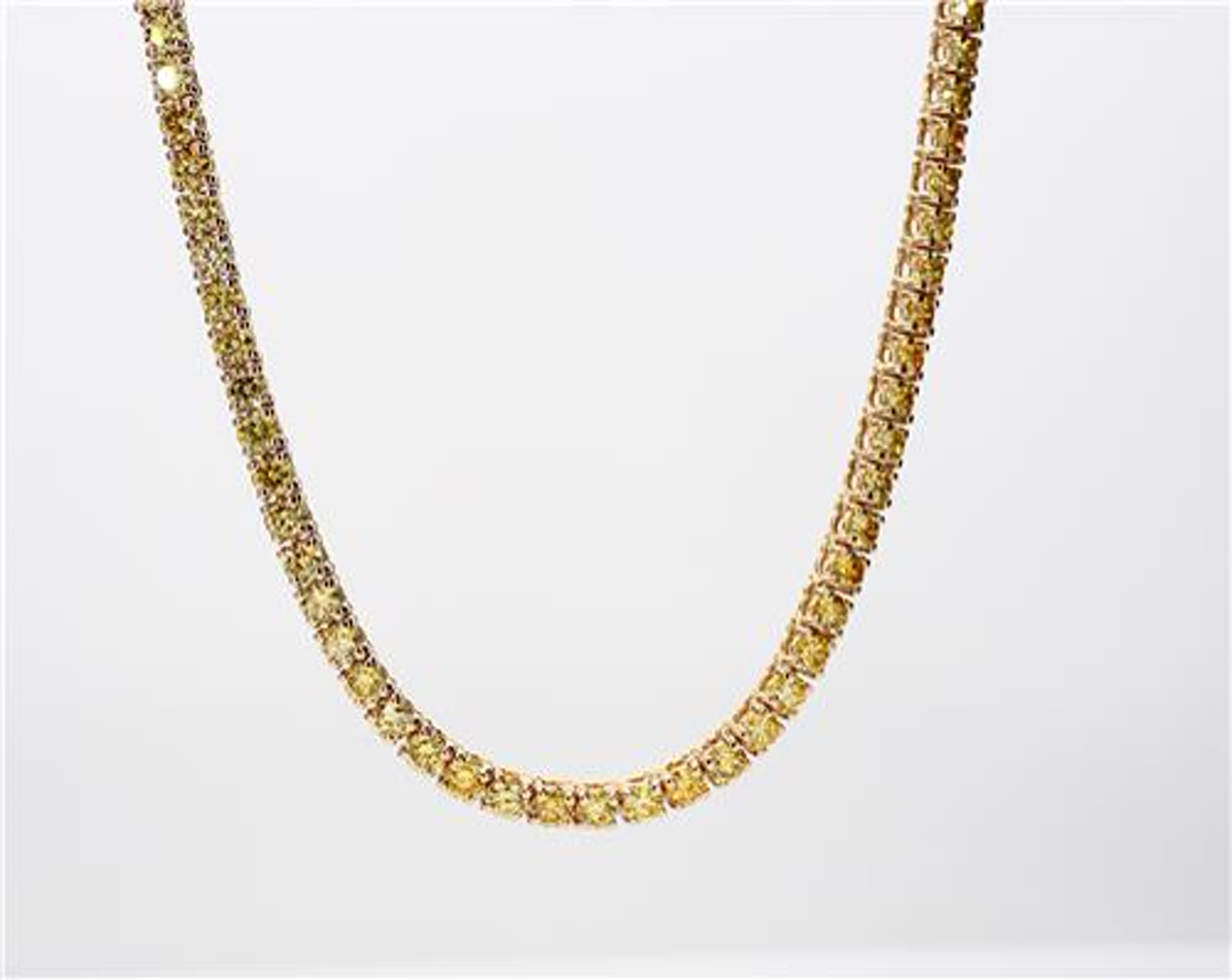 Natural Yellow Round Diamond 9.51 Carat TW Yellow Gold Necklace