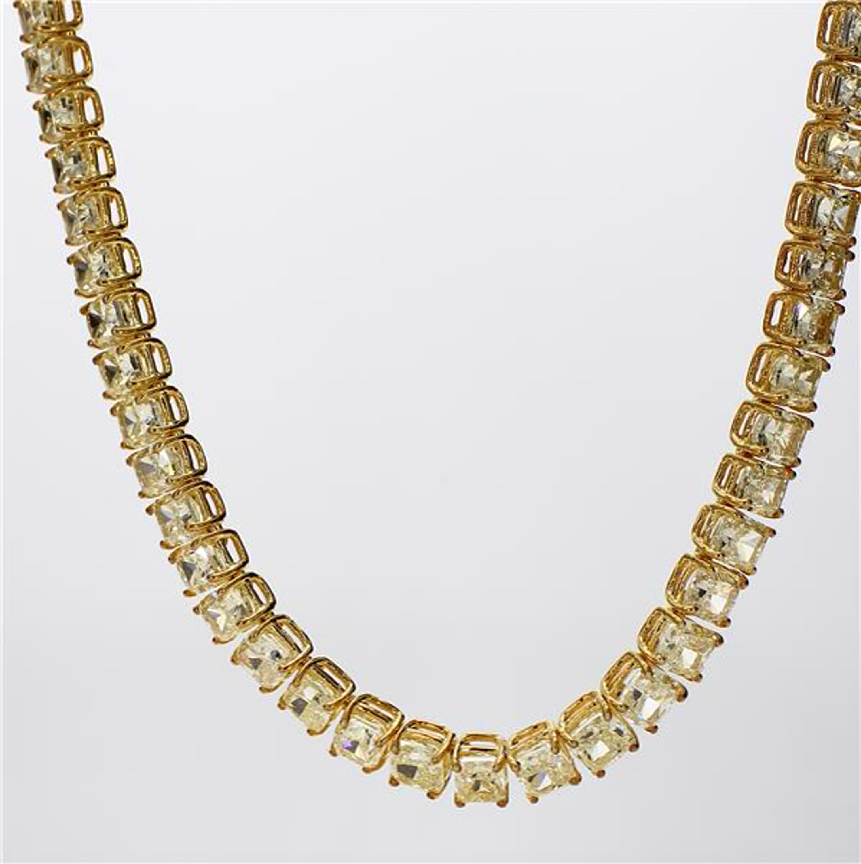Natural Yellow Cushion Diamond 38.60 Carat TW Yellow Gold Necklace