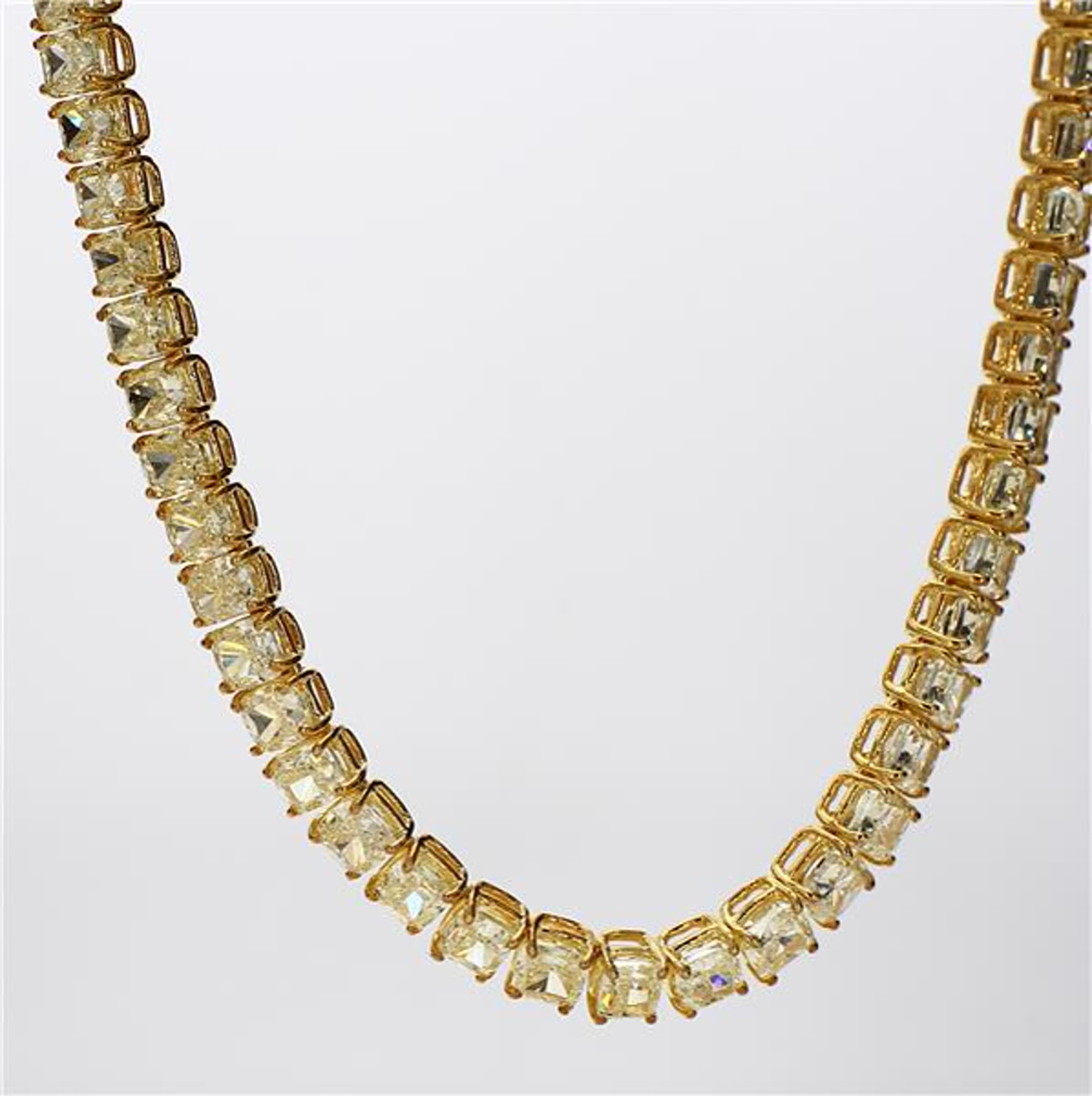 Natural Yellow Cushion Diamond 38.60 Carat TW Yellow Gold Necklace