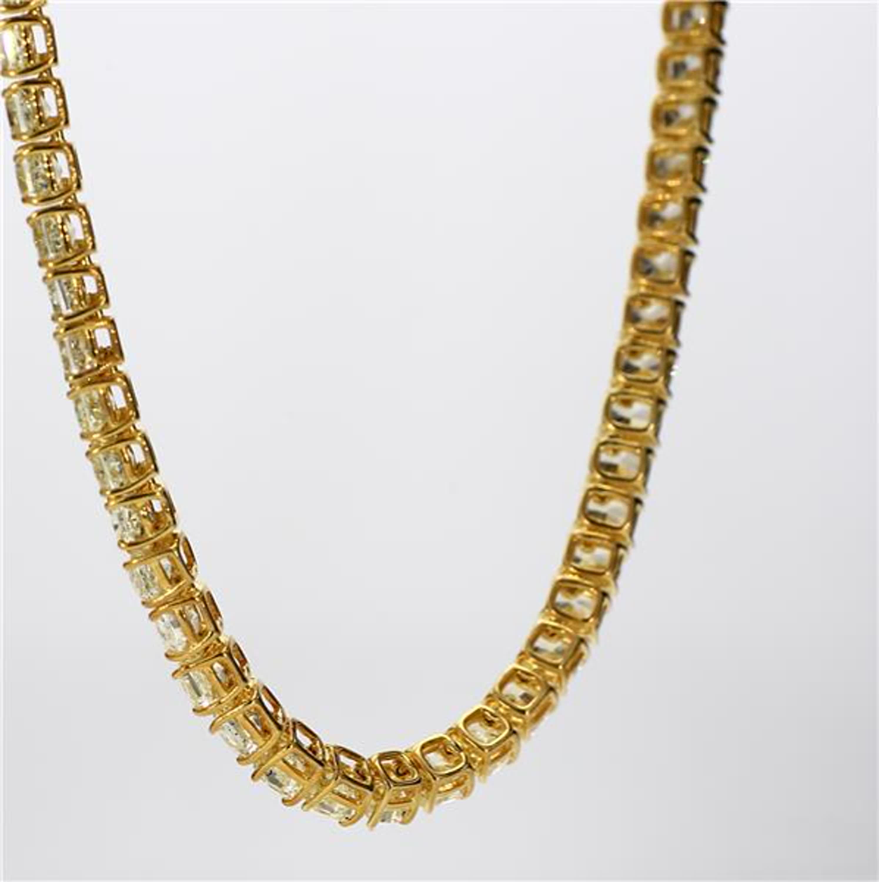 Natural Yellow Cushion Diamond 38.60 Carat TW Yellow Gold Necklace