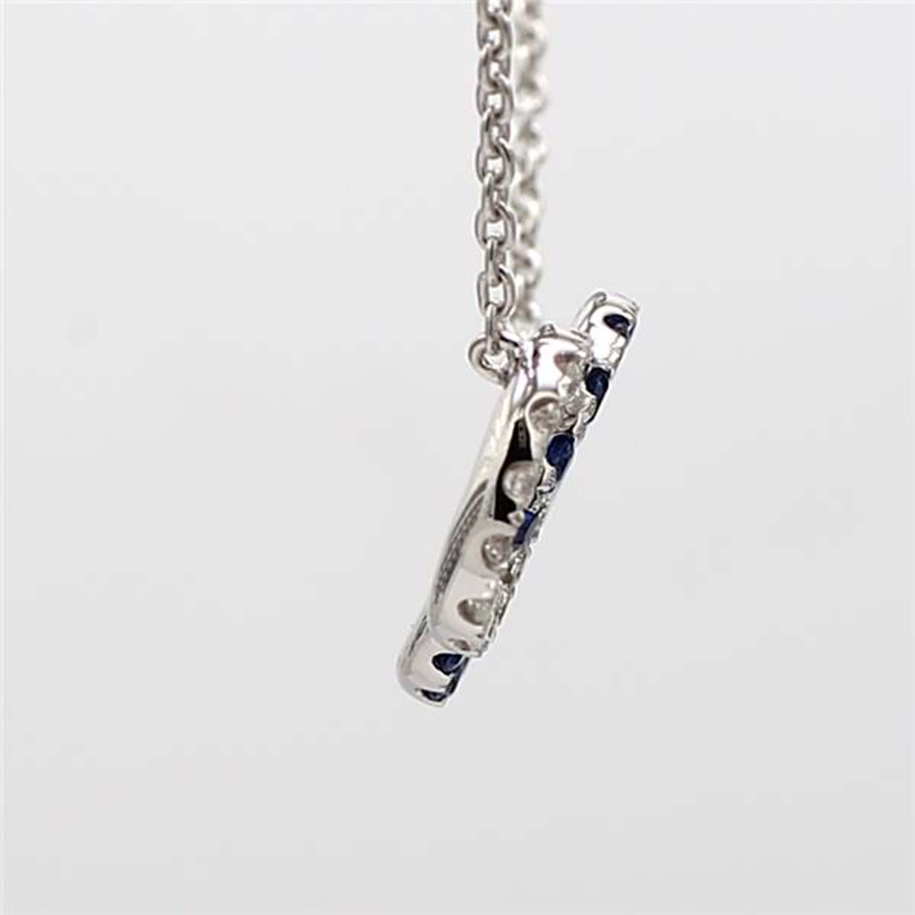 Natural Blue Round Sapphire and White Diamond .36 Carat TW White Gold Pendant