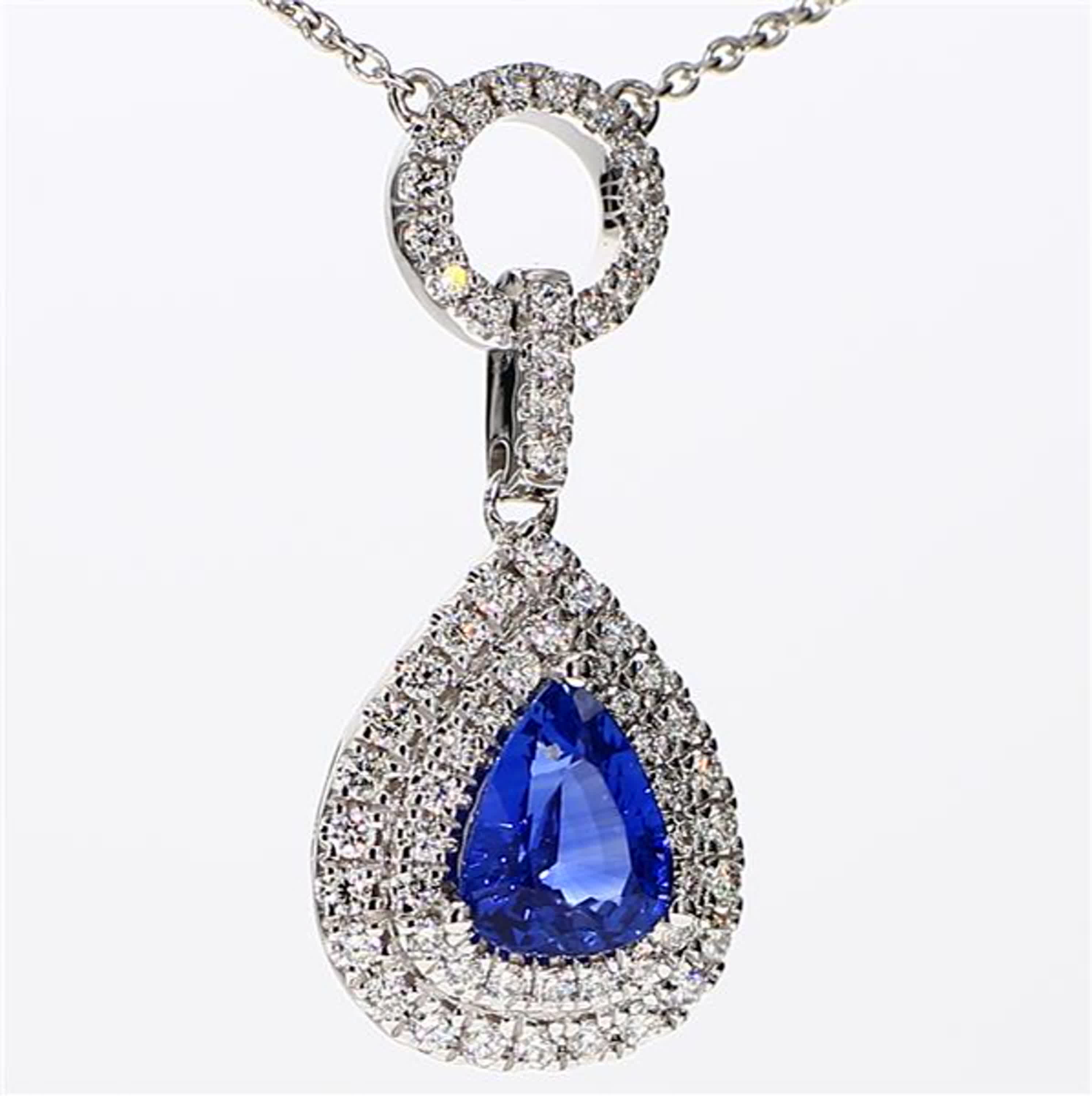 Natural Blue Pear Sapphire and White Diamond 2.08 Carat TW White Gold Pendant