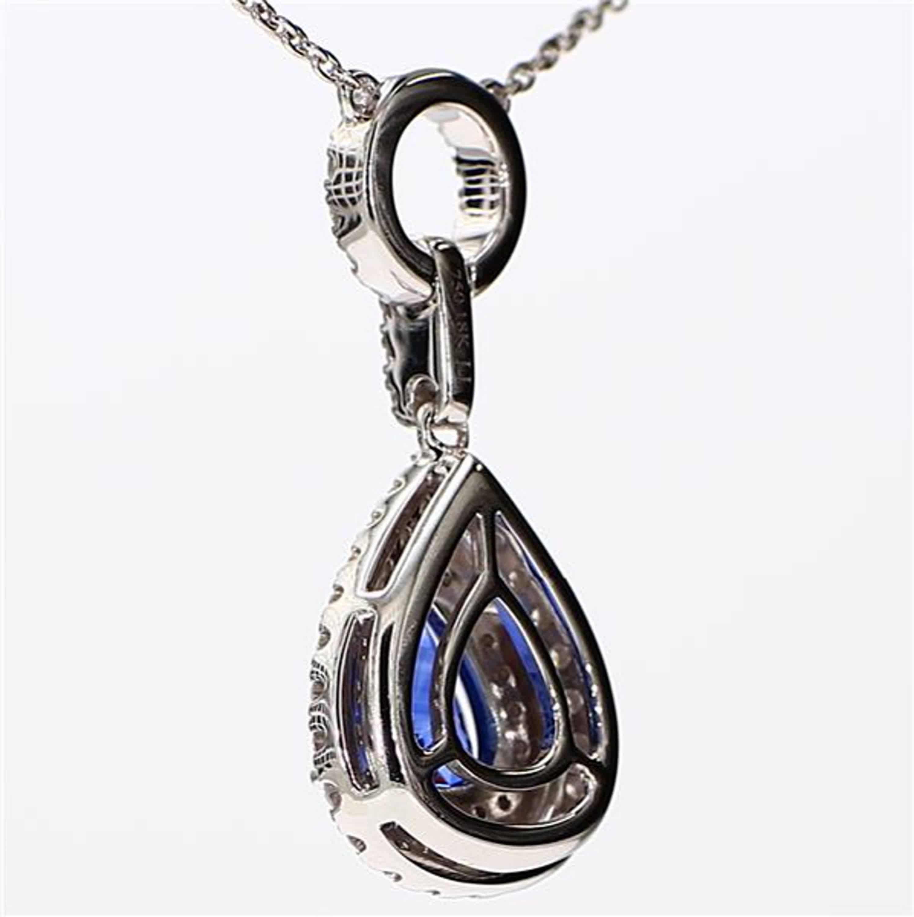 Natural Blue Pear Sapphire and White Diamond 2.08 Carat TW White Gold Pendant