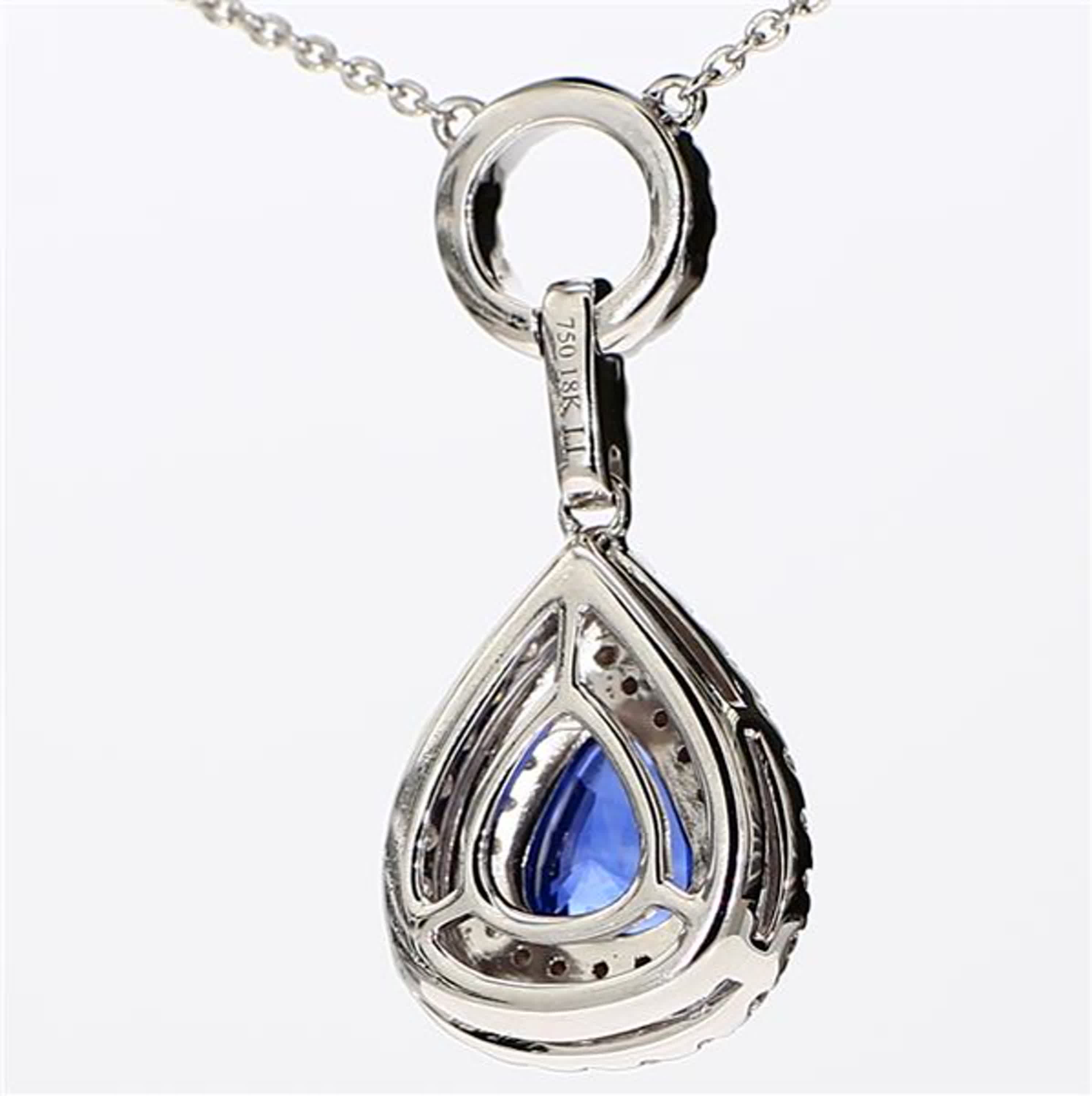 Natural Blue Pear Sapphire and White Diamond 2.08 Carat TW White Gold Pendant