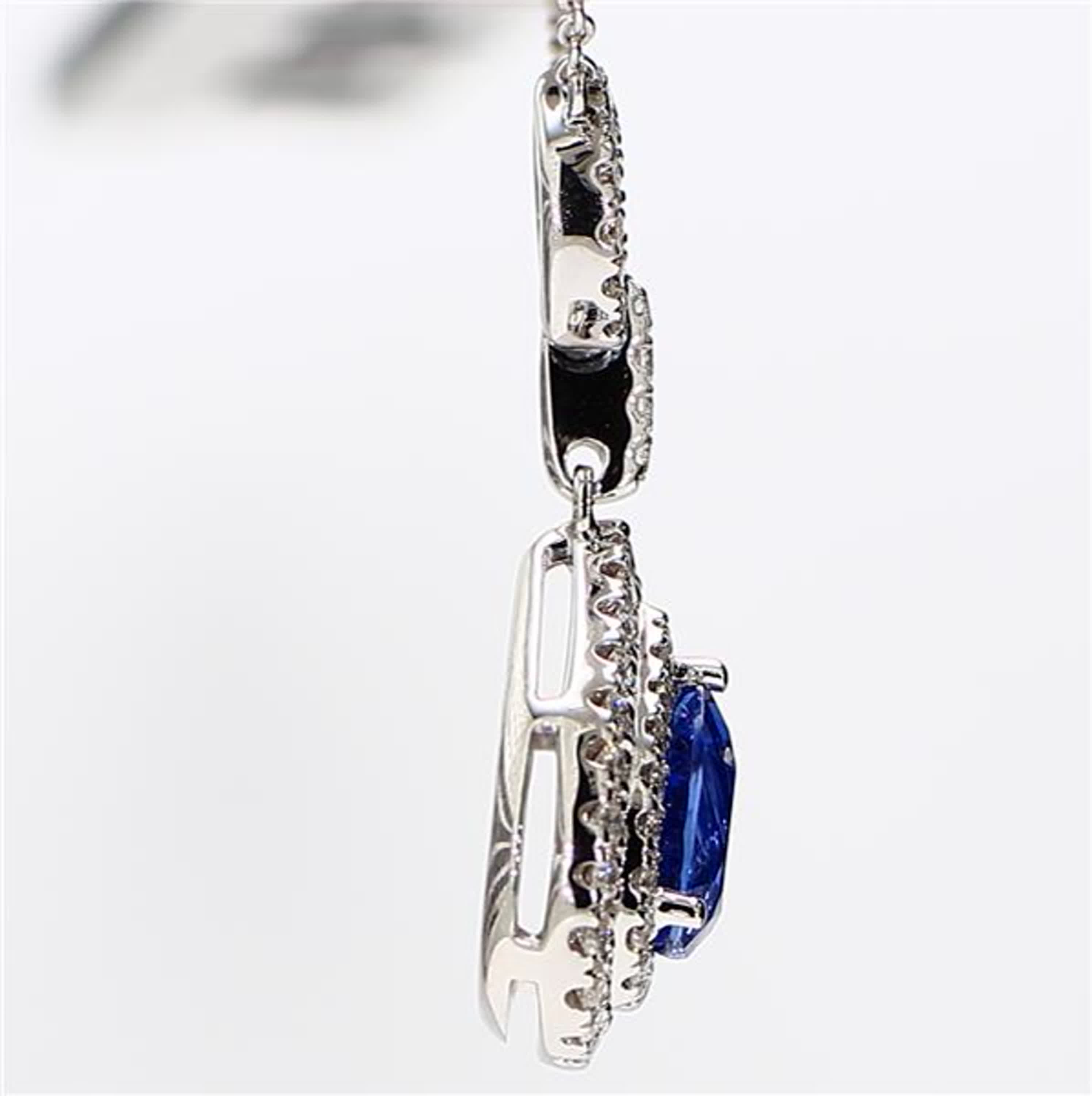Natural Blue Pear Sapphire and White Diamond 2.08 Carat TW White Gold Pendant