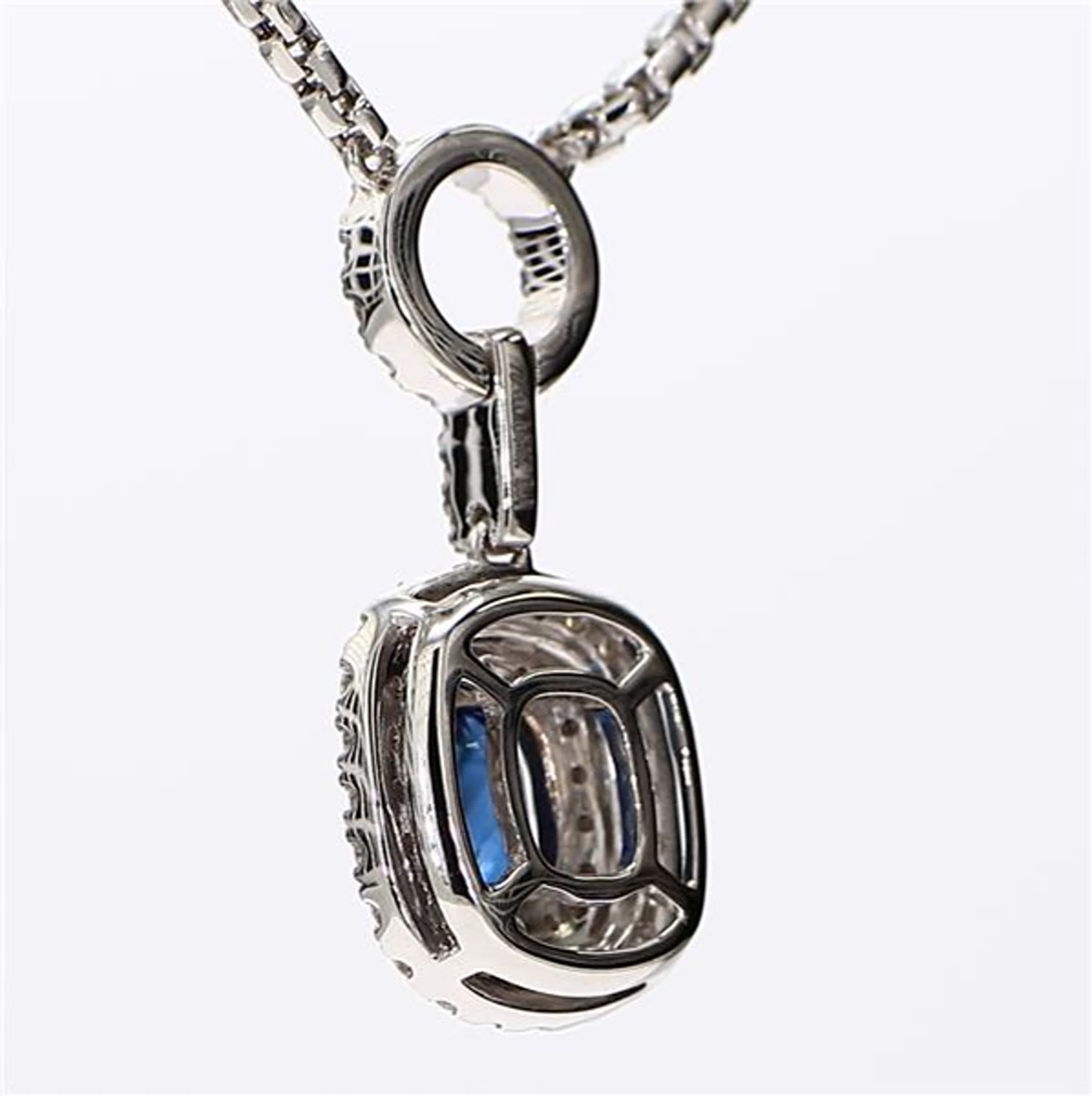 Natural Blue Cushion Sapphire and White Diamond 1.65 Carat TW White Gold Pendant