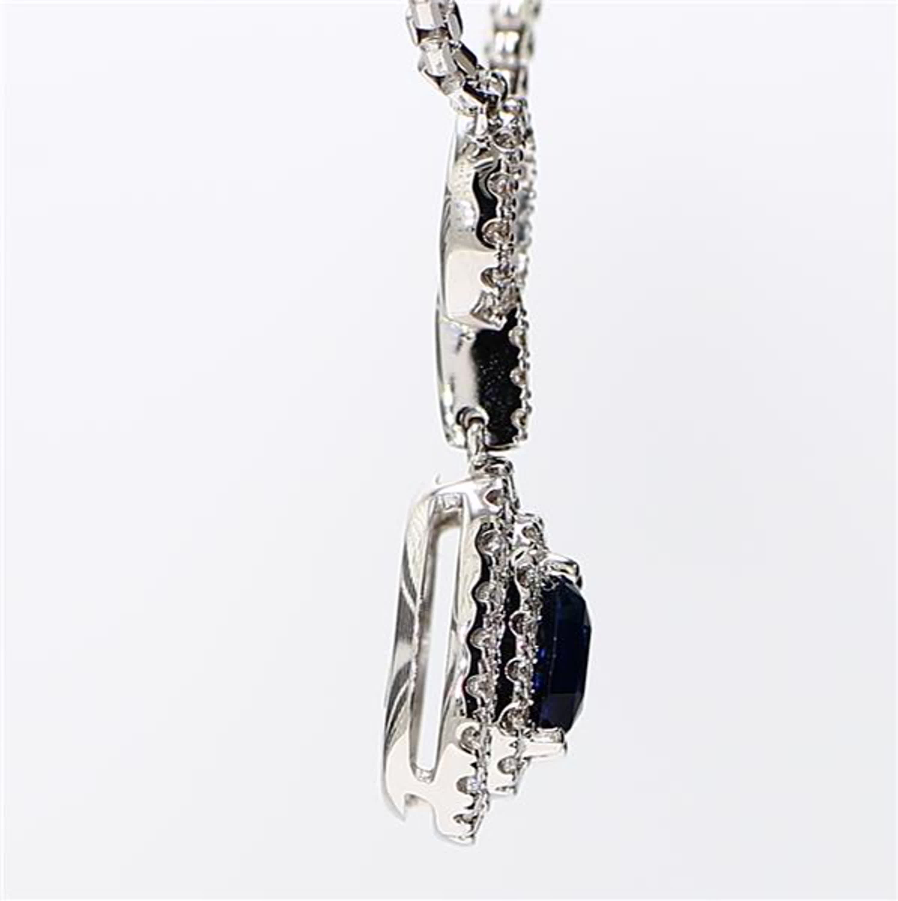 Natural Blue Cushion Sapphire and White Diamond 1.65 Carat TW White Gold Pendant