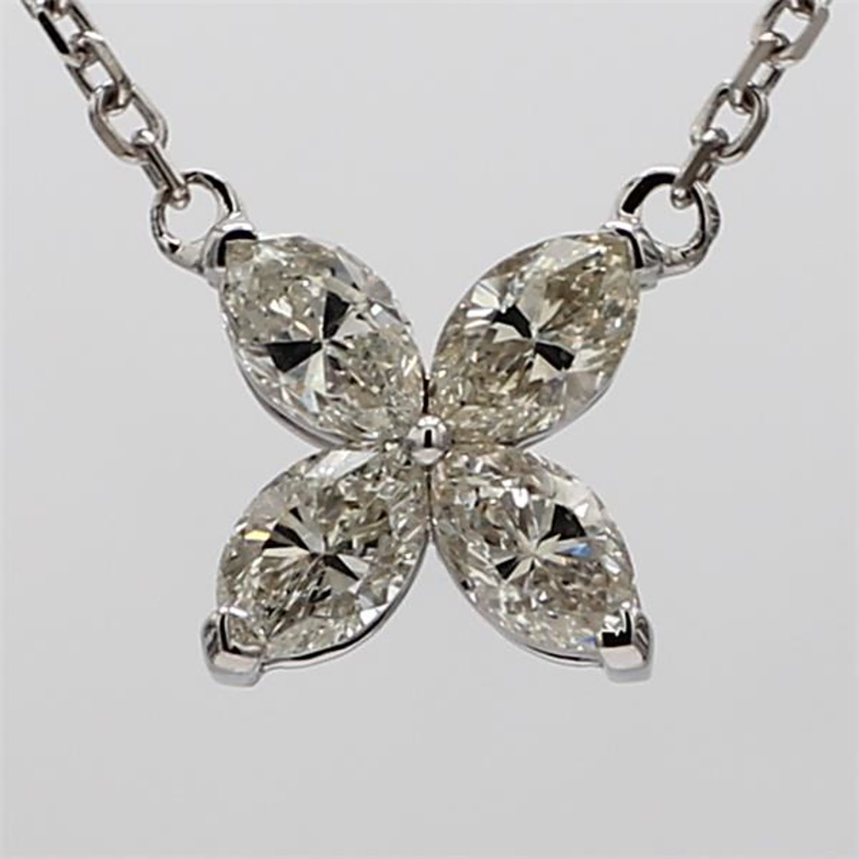 Natural White Marquise Diamond .94 Carat TW White Gold Drop Necklace