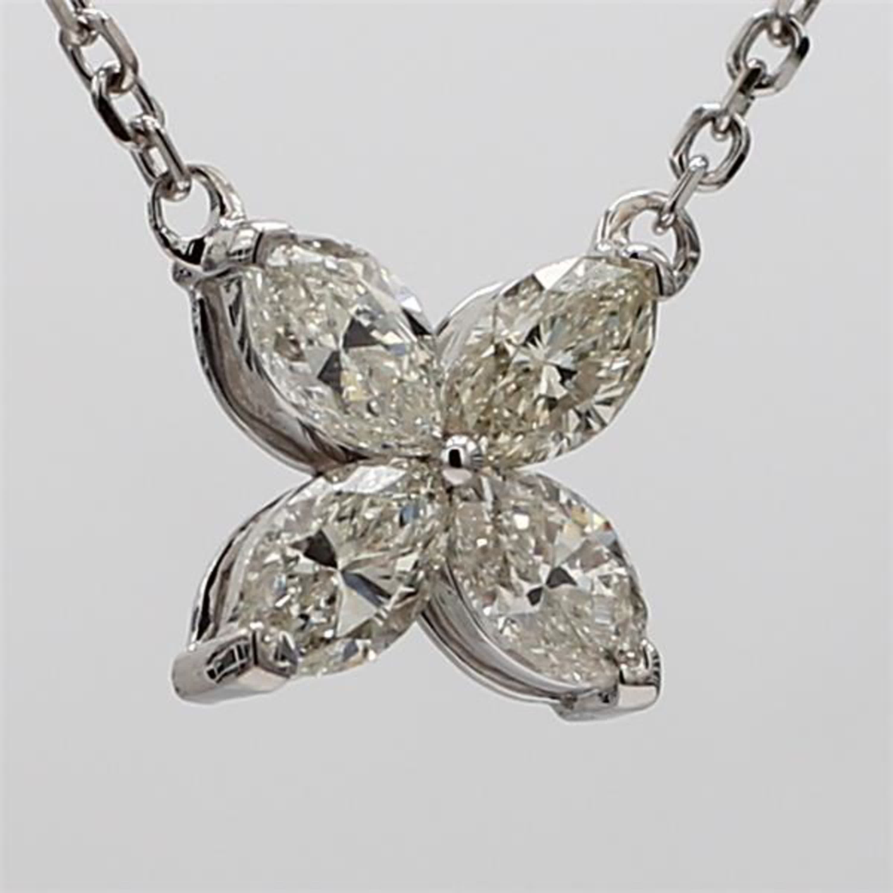 Natural White Marquise Diamond .94 Carat TW White Gold Drop Necklace