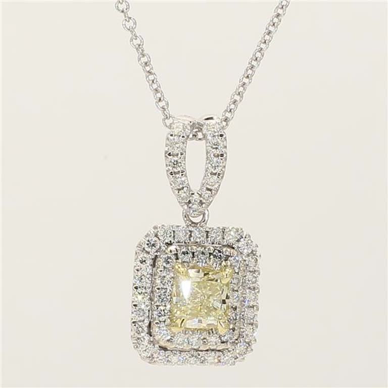 Natural Yellow Cushion and White Diamond .93 Carat TW Gold Drop Pendant