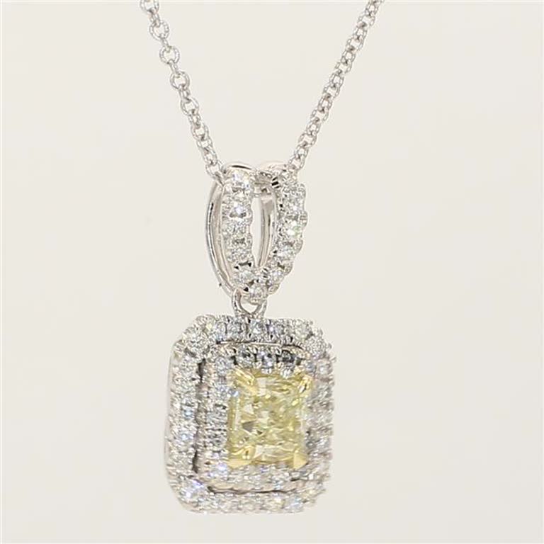 Natural Yellow Cushion and White Diamond .93 Carat TW Gold Drop Pendant